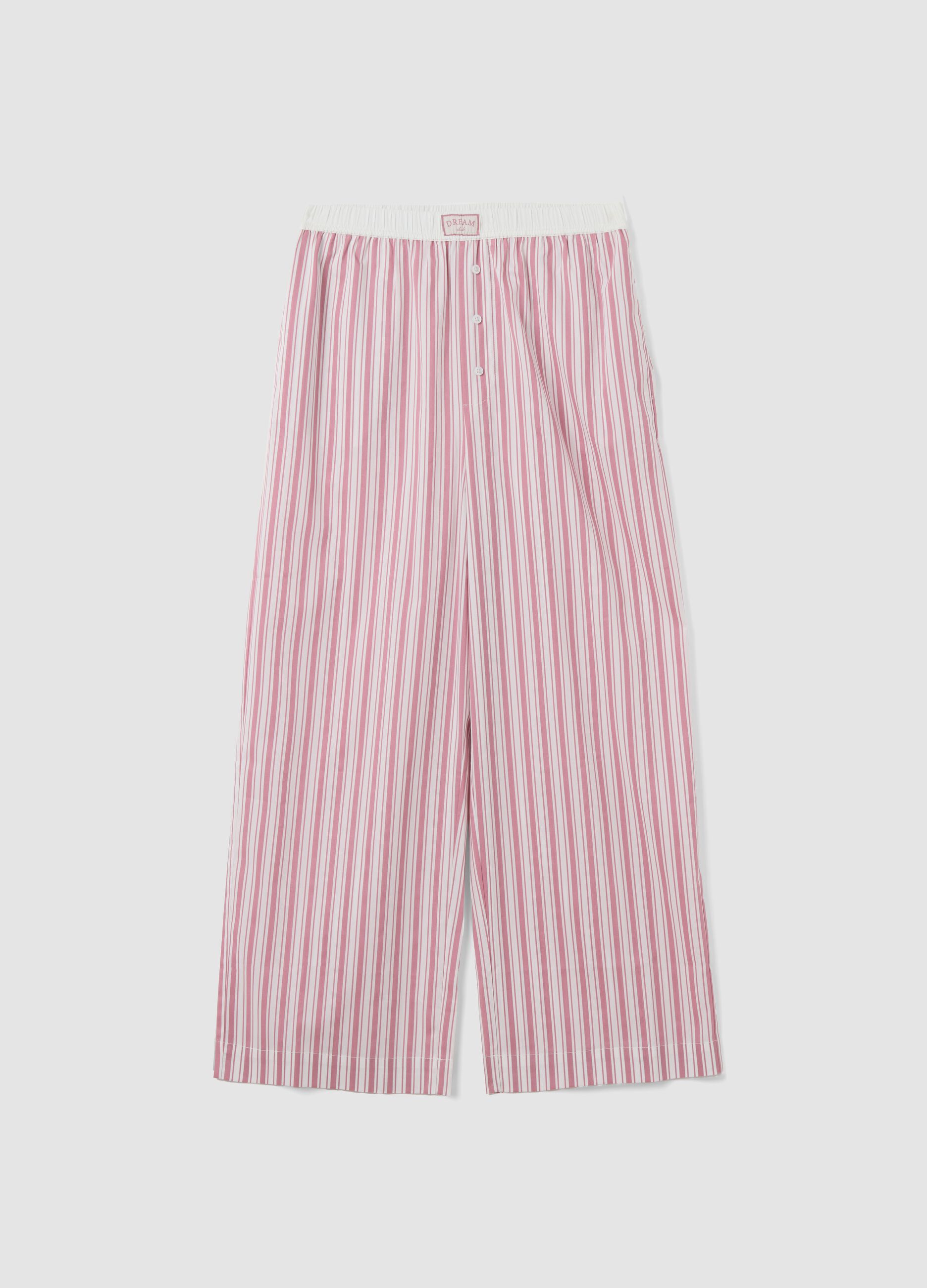 Pink striped stretch cotton-blend poplin pyjama trousers