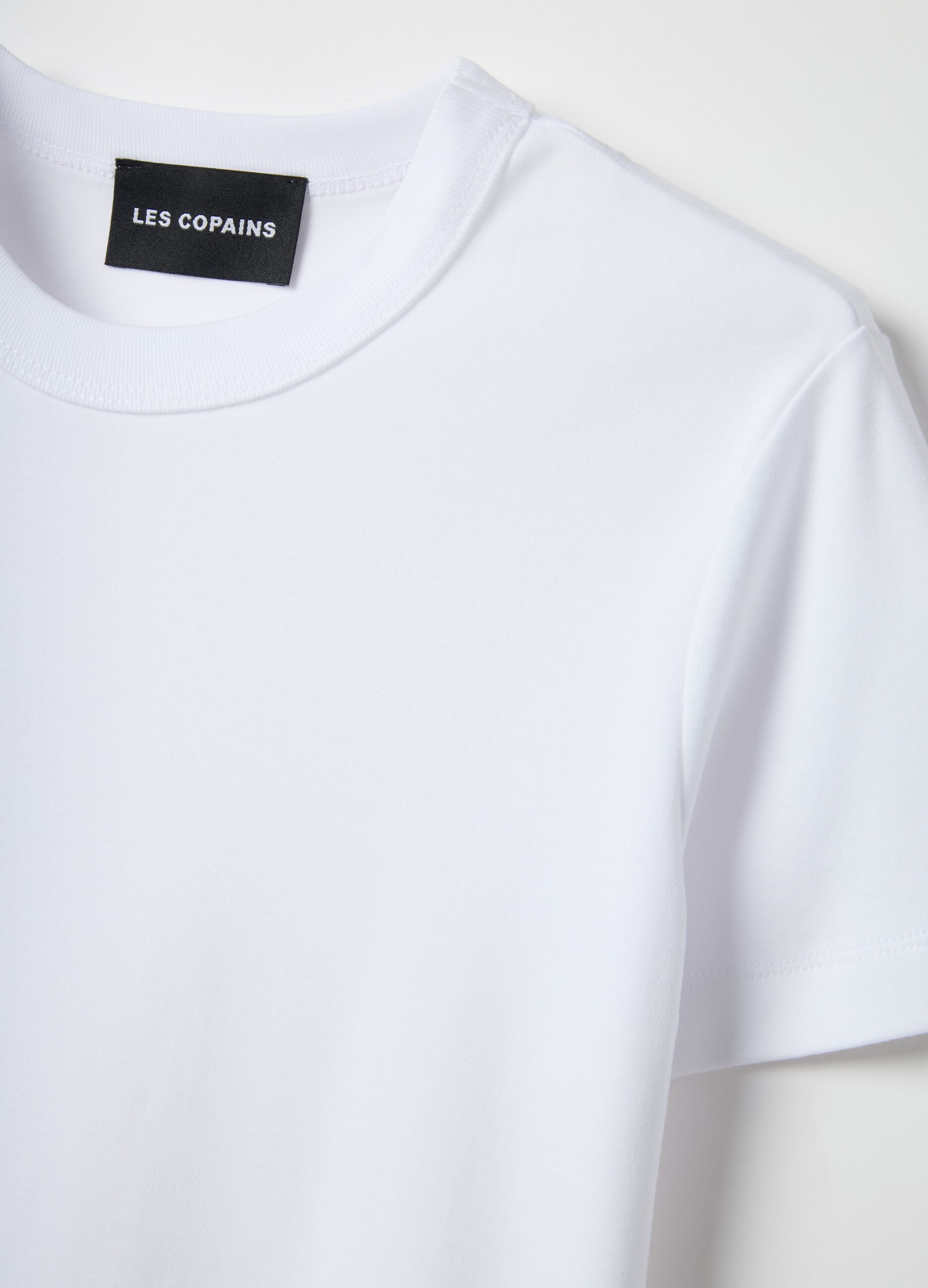 White short sleeve regular fit cotton blend t-shirt