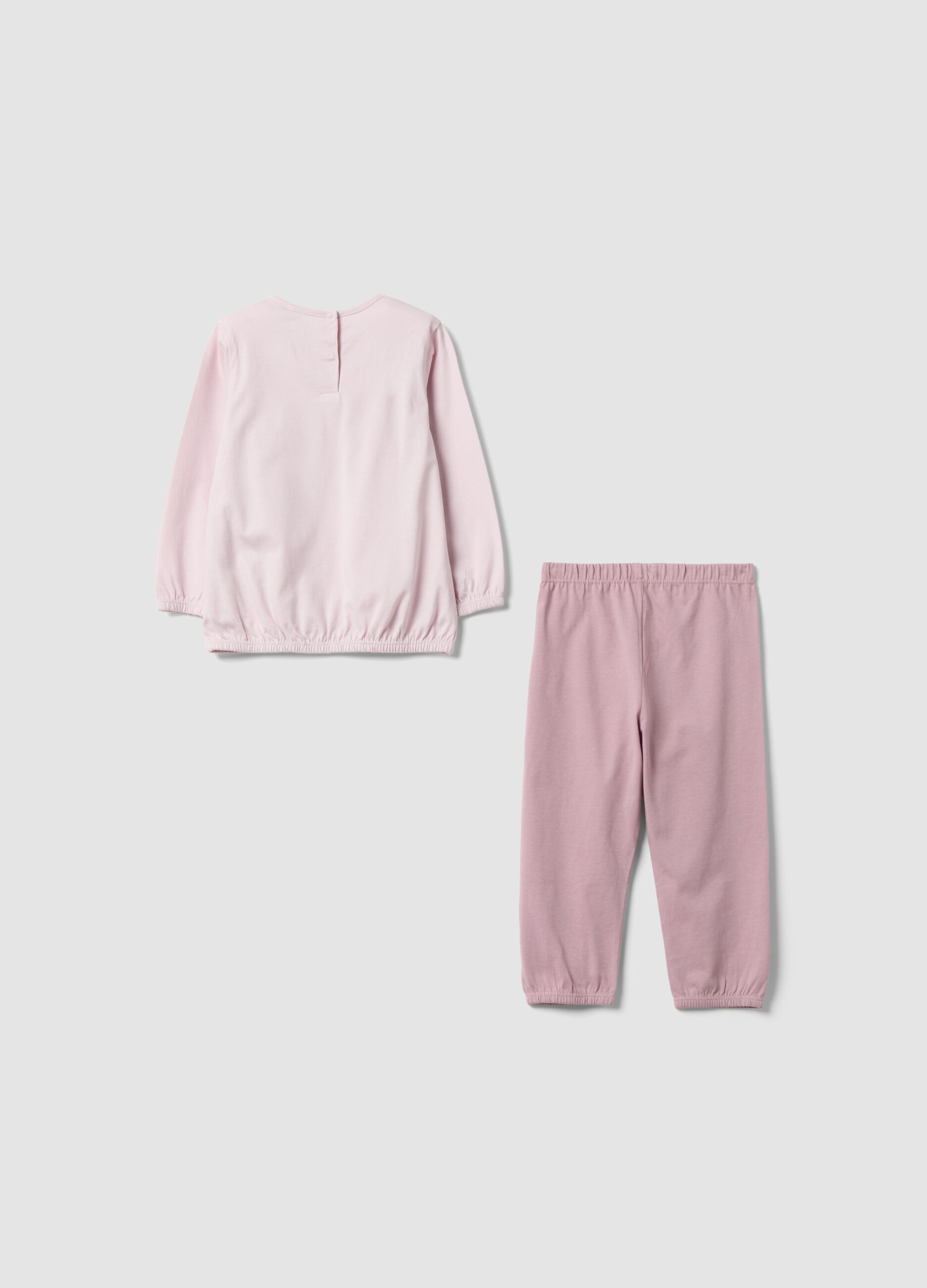 Pink organic cotton jersey pyjamas with long-sleeve top and trousers for baby girls and toddlers