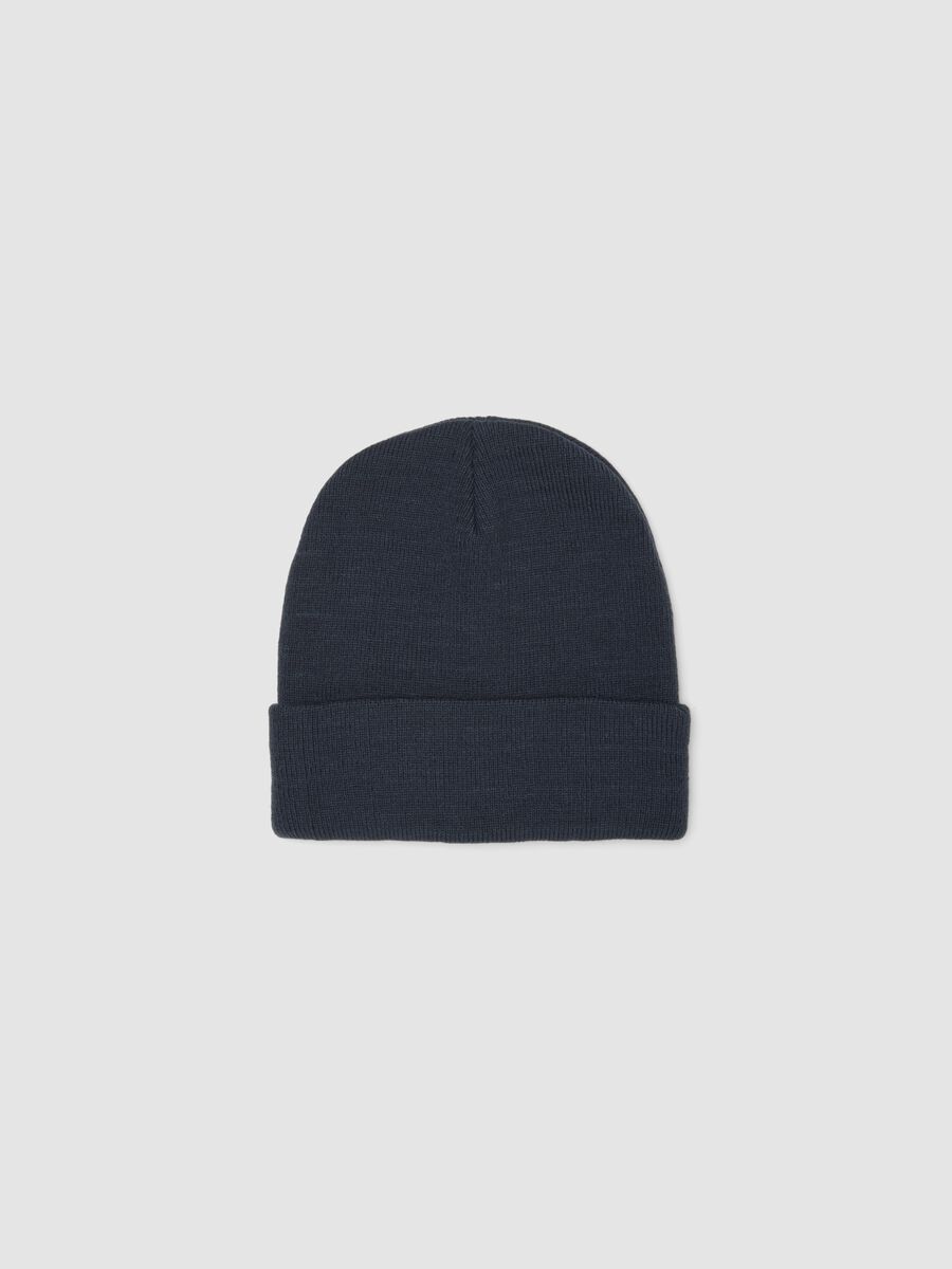 Blue jersey knit beanie with turn-up_0