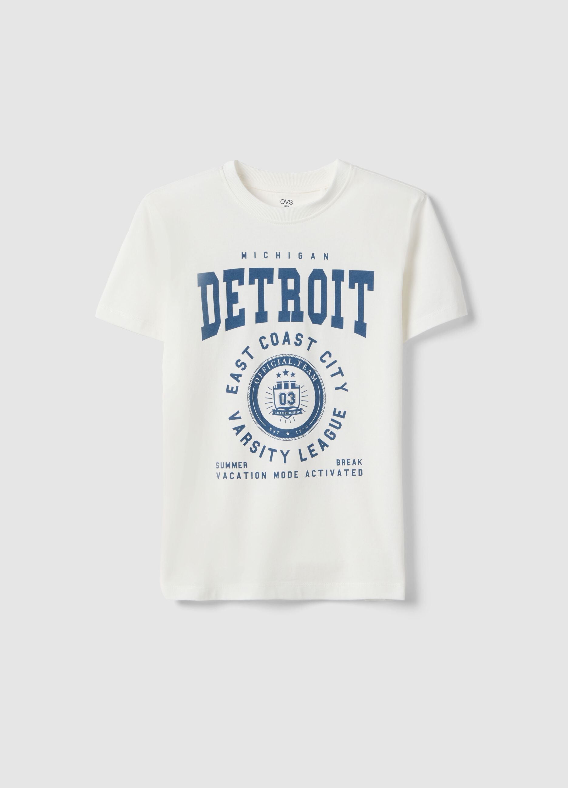 Boys' regular fit white pure cotton T-shirt with print