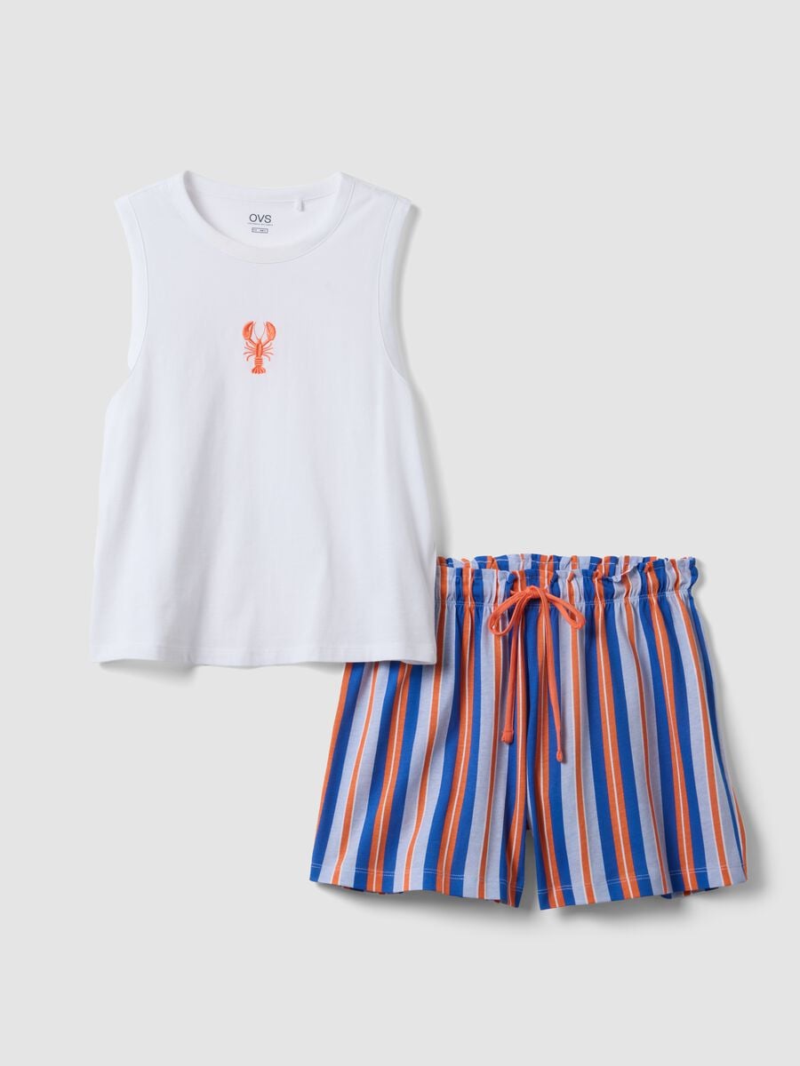 Multicolour pure cotton short pyjamas, regular fit, with embroidery_4