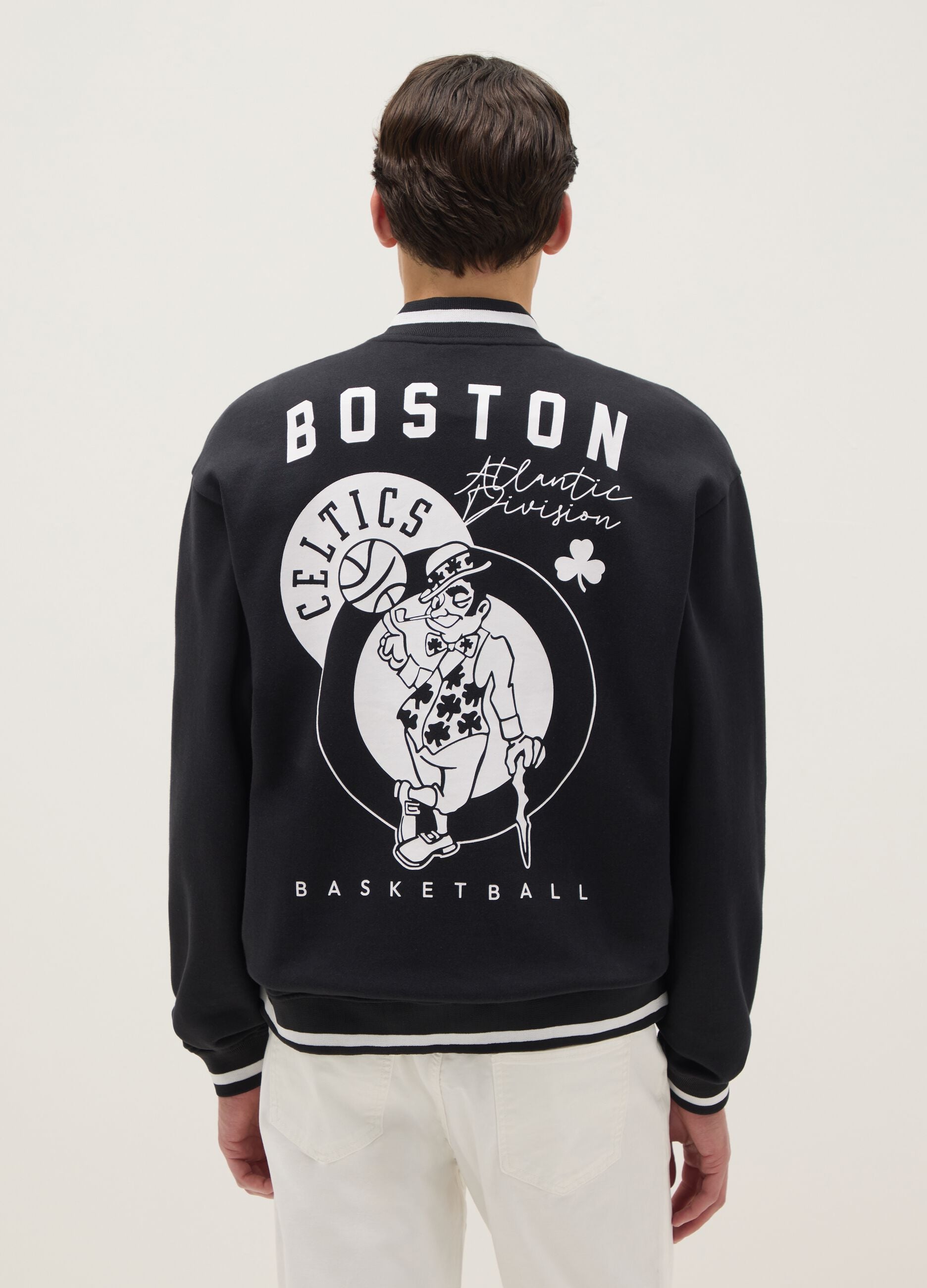 Black cotton blend jacket regular fit with Boston Celtics logo