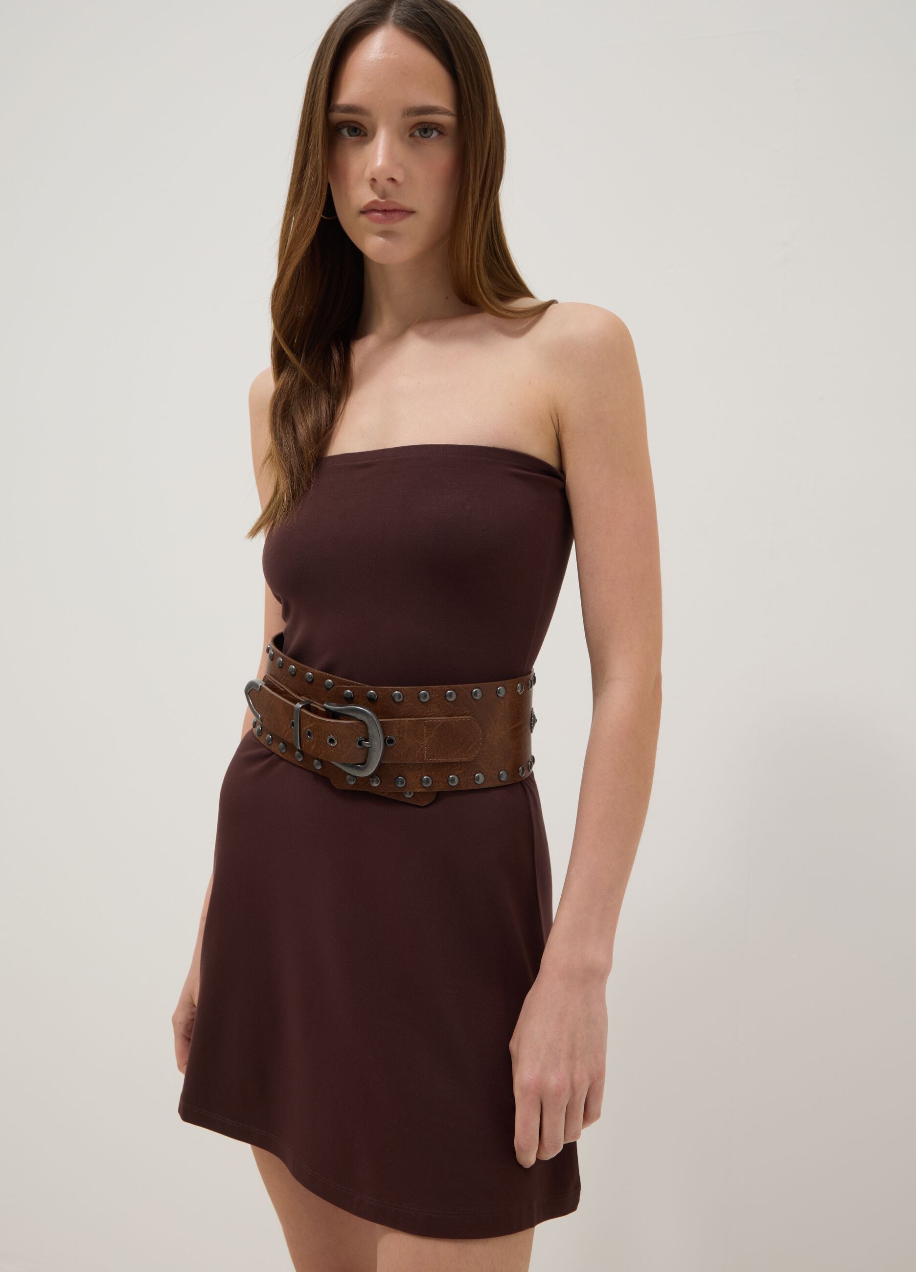 Brown Stretch Viscose Mini Dress