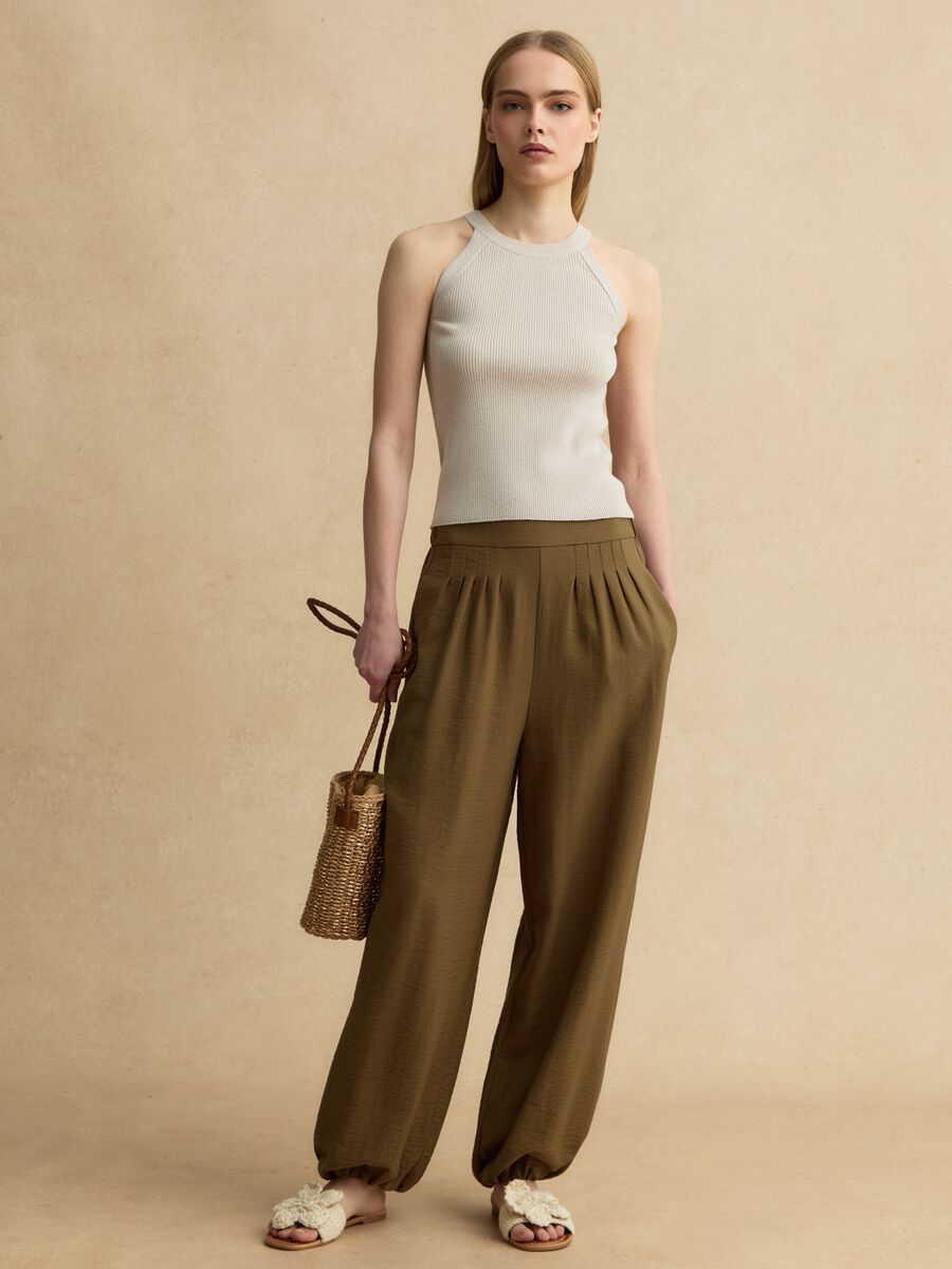 Fitted tank top in beige viscose blend_2