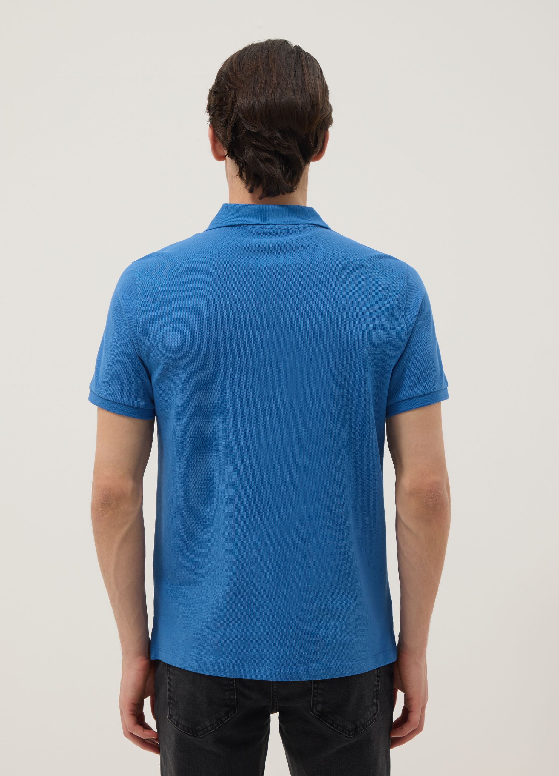 Navy blue organic cotton regular-fit short-sleeve polo