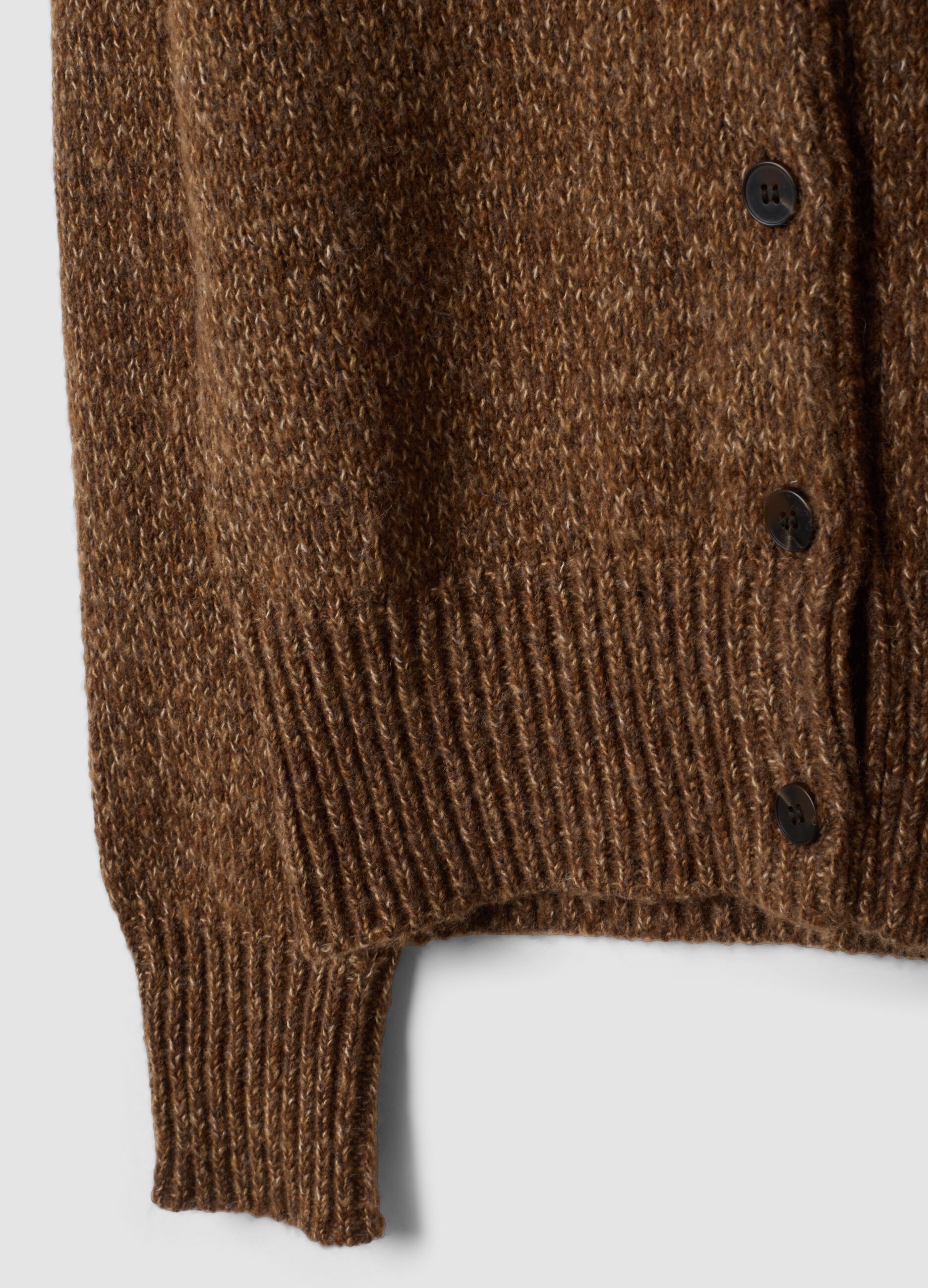 Brown wool-blend cardigan with polo collar