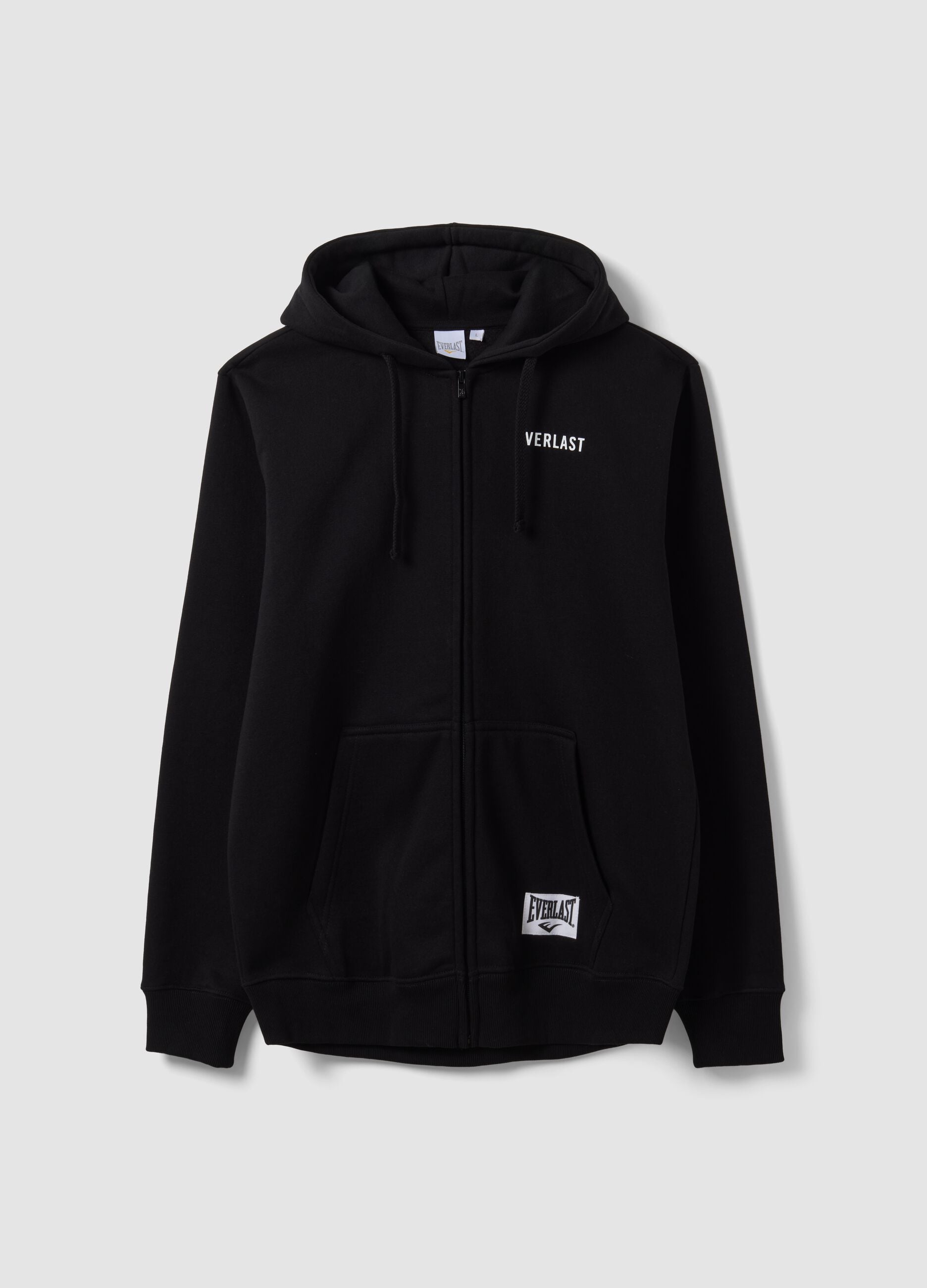 Black zip-up hooded sweatshirt in cotton blend
