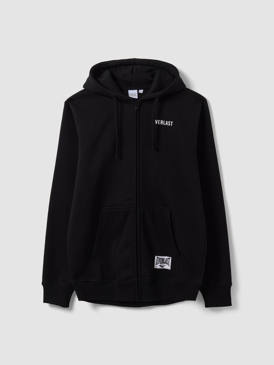 Black zip-up hooded sweatshirt in cotton blend_4