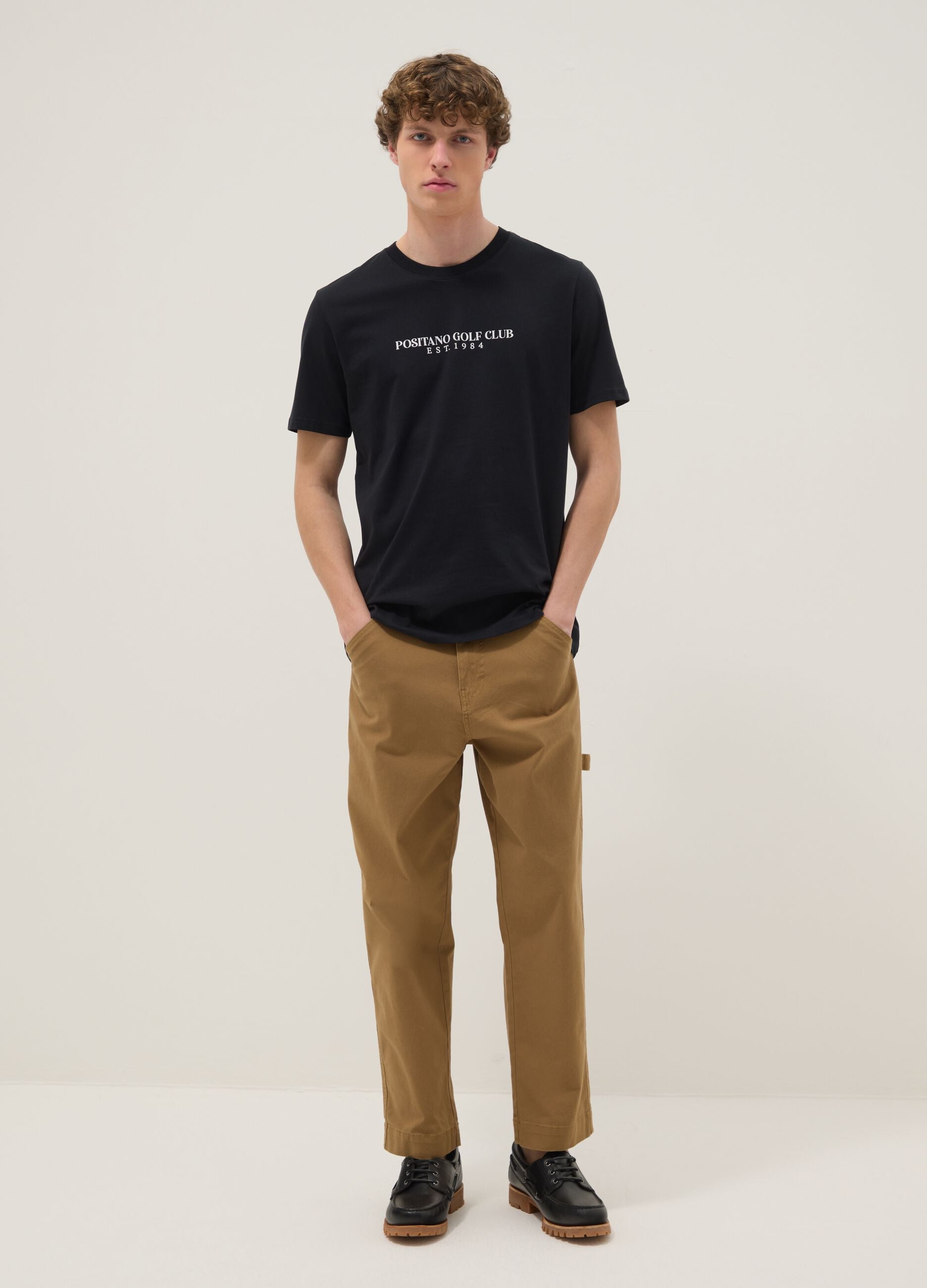 Black slogan T-shirt in pure cotton, regular fit