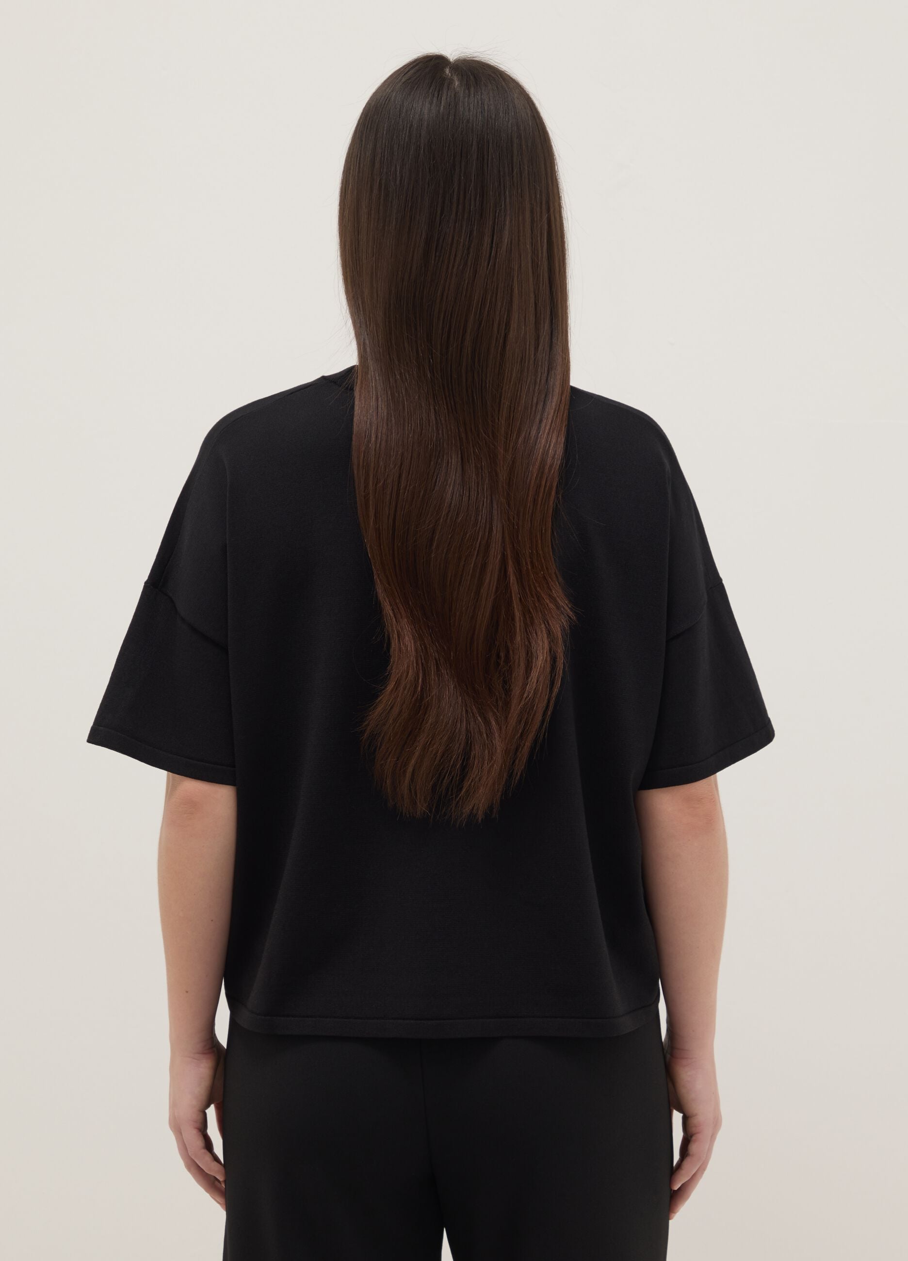 Black oversized crop top with round neckline