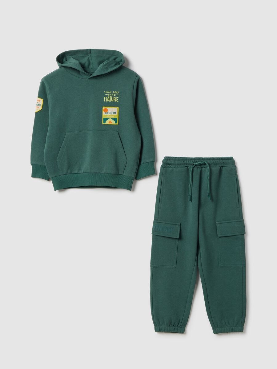 Children's green cotton blend regular fit jogging set_0