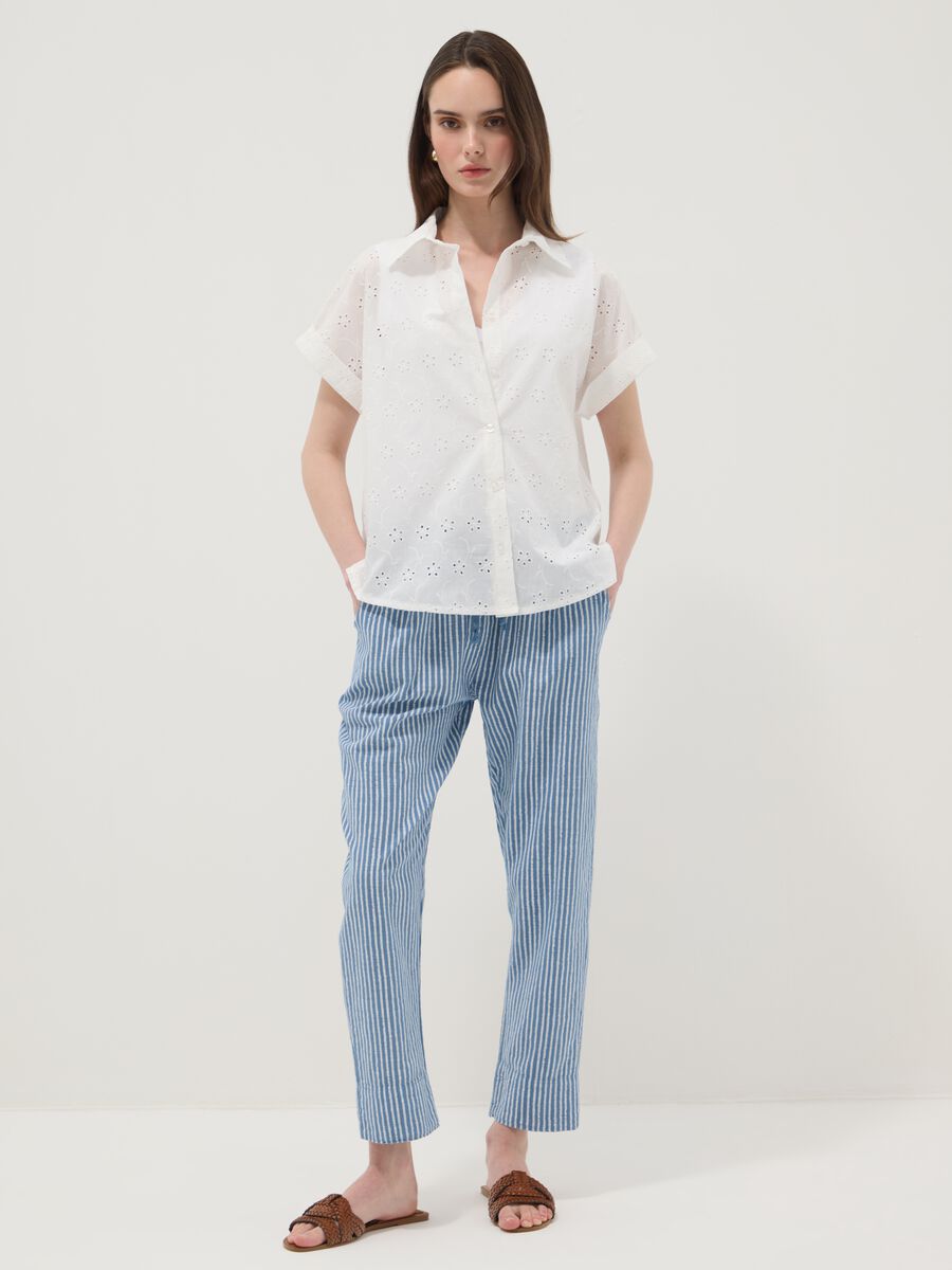 Camicia bianca in puro cotone a maniche corte traforata regular fit_2