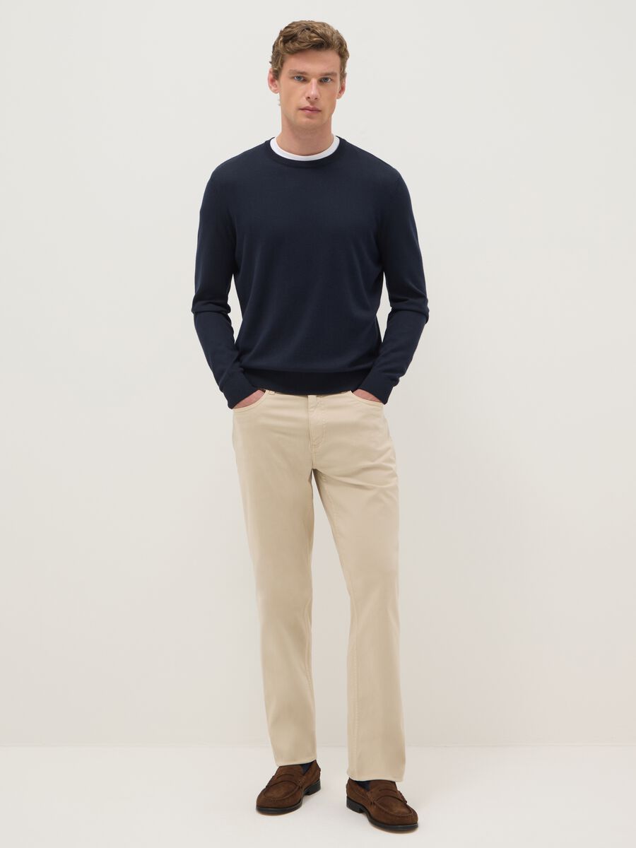 Blue crew neck pullover in cotton blend regular fit_1