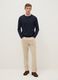 Blue crew neck pullover in cotton blend regular fit_1