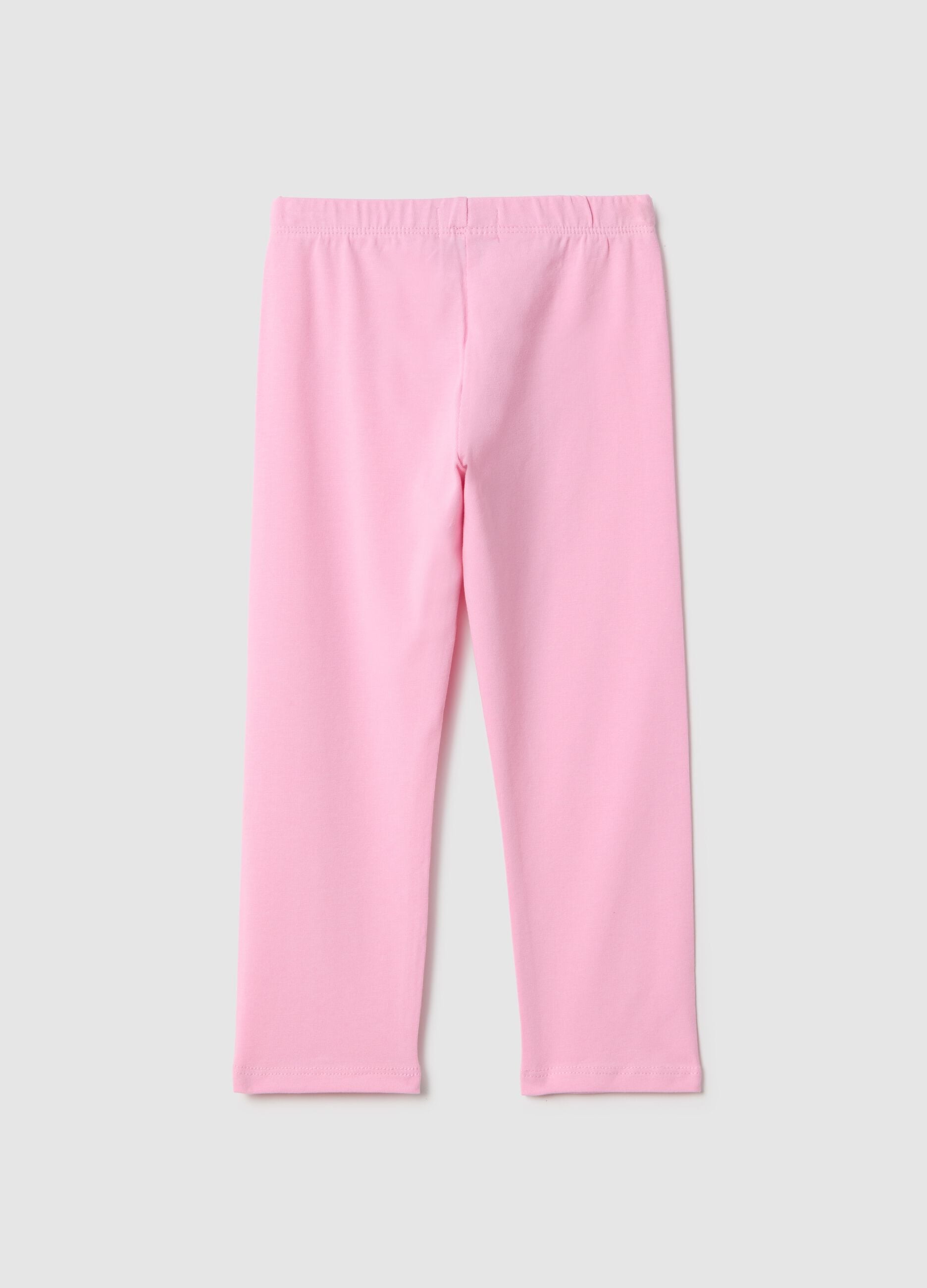 Slim fit pink elasticated cotton leggings for girls with star detail