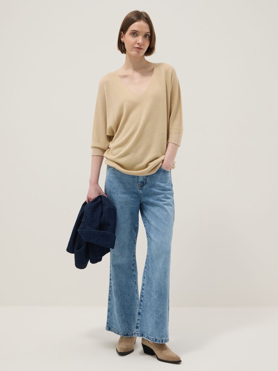 Maglia in misto modal beige regular fit con design scintillante_2