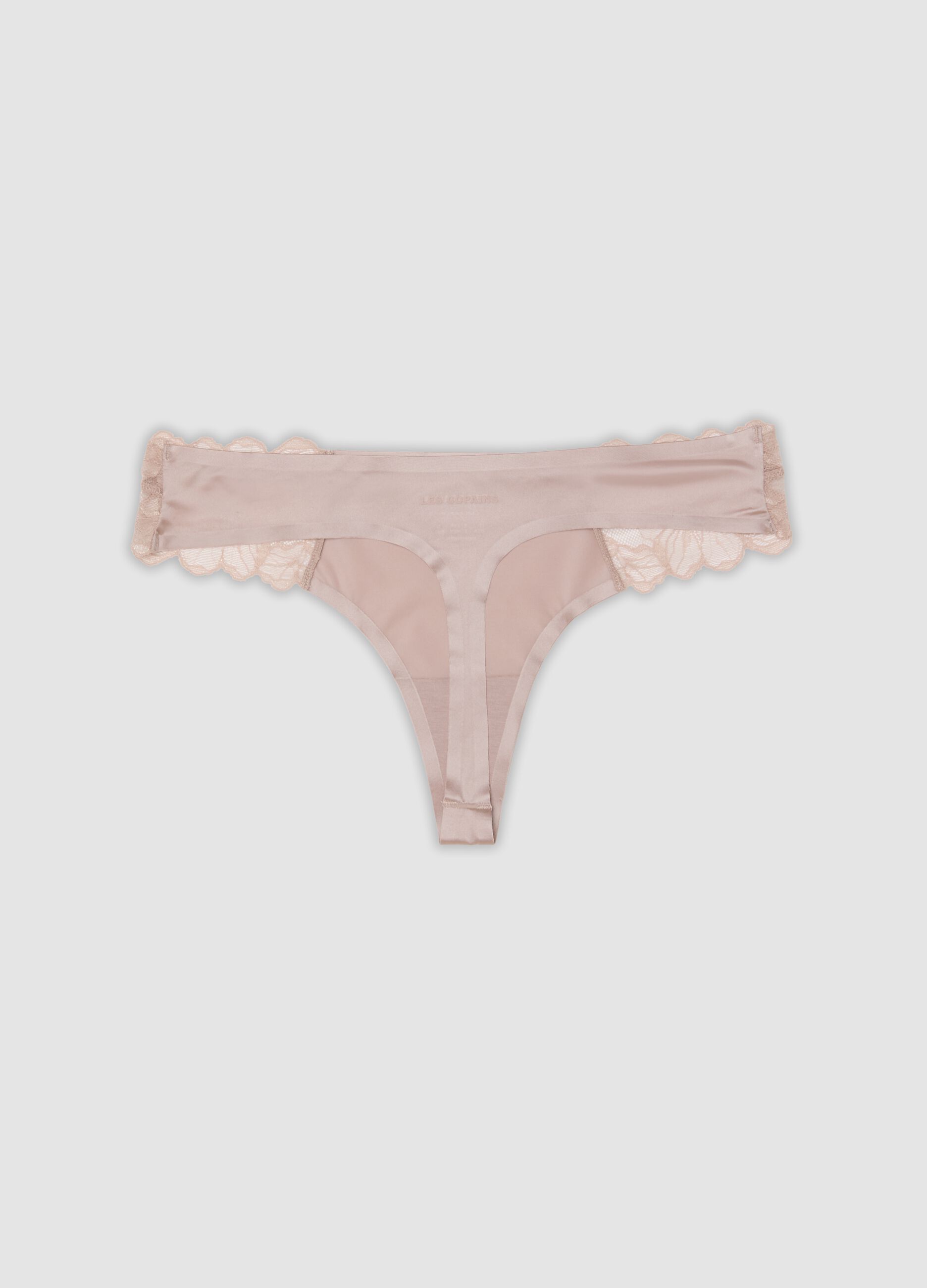 Pink stretch microfibre Brazilian briefs with lace
