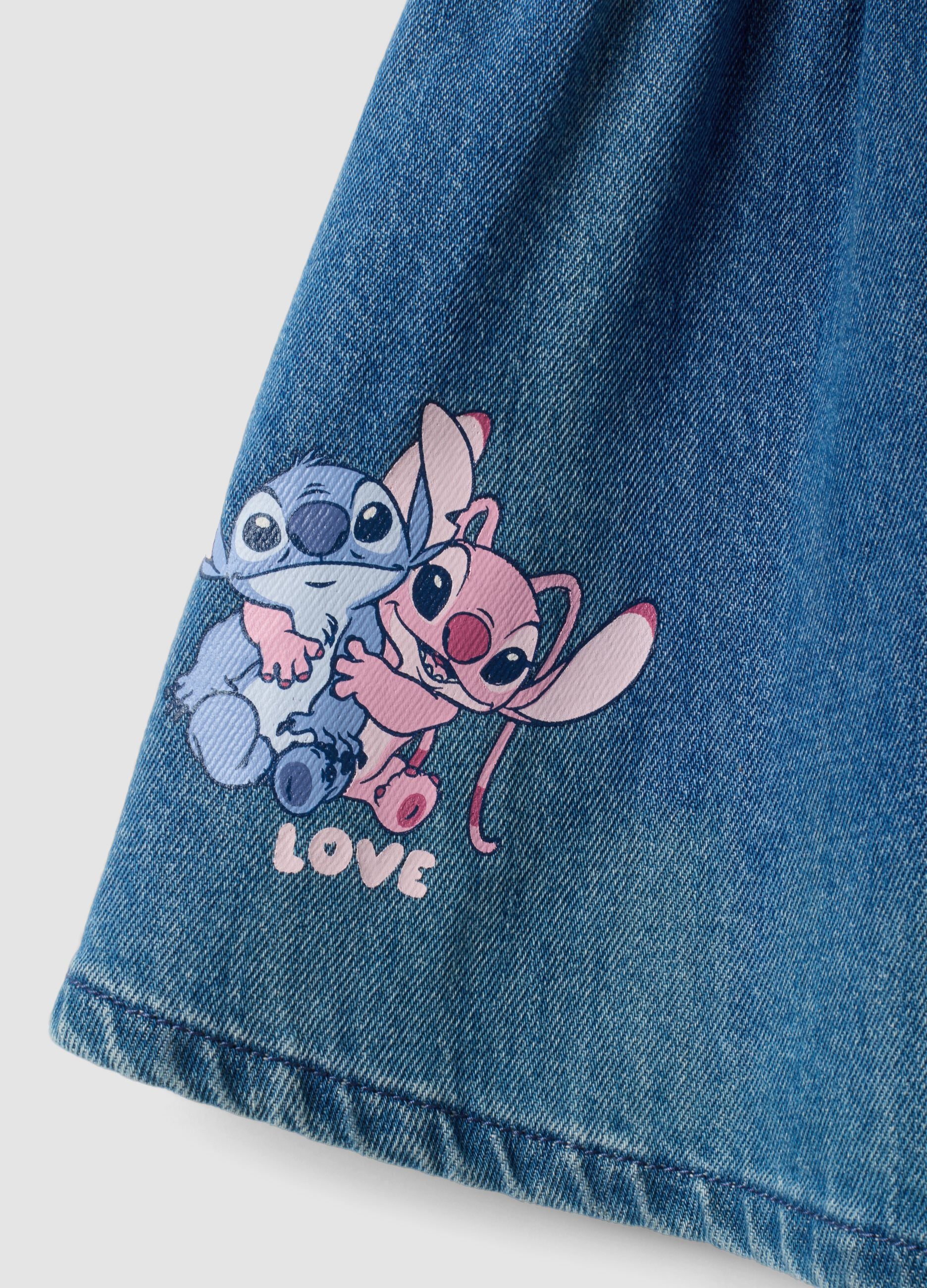 Blue denim cotton and viscose blend dress with Lilo & Stitch print for baby girl