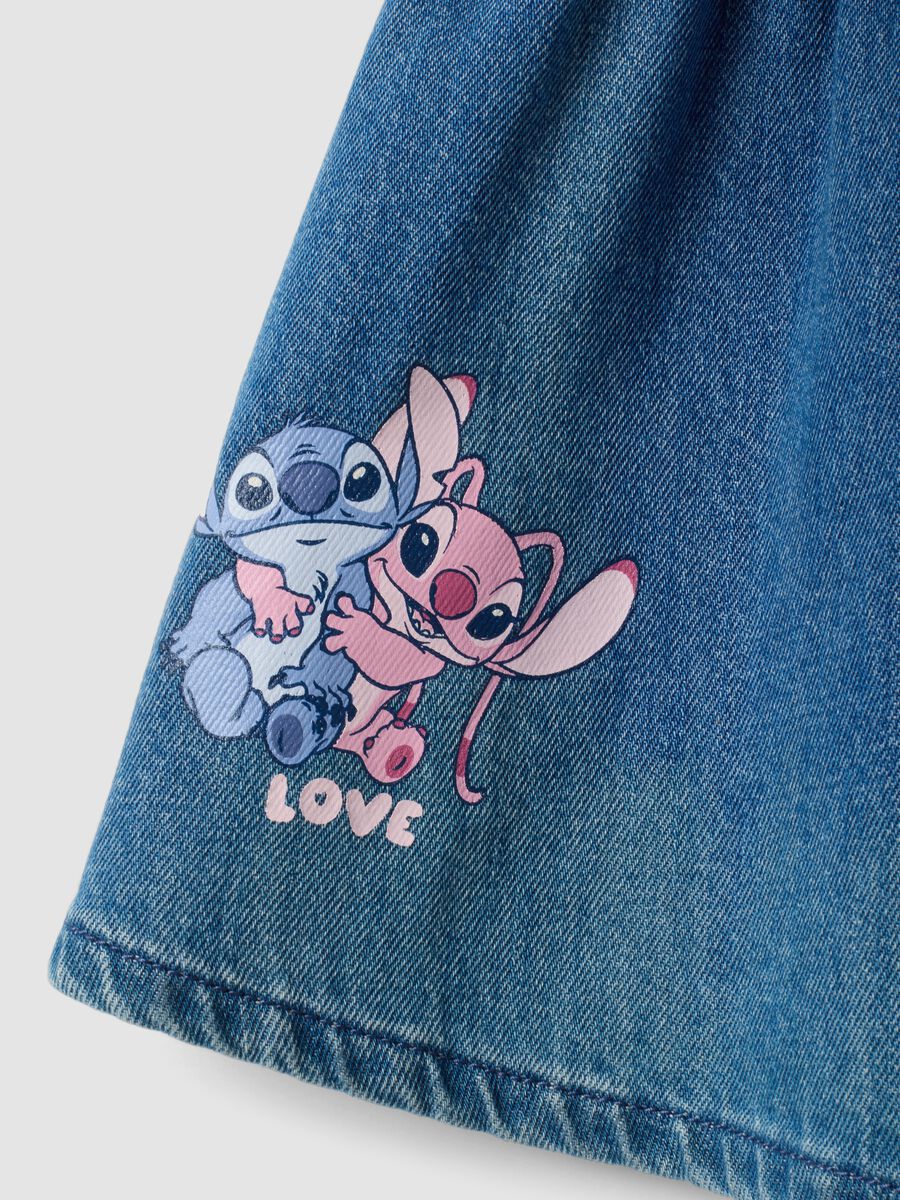 Blue denim cotton and viscose blend dress with Lilo & Stitch print for baby girl_2