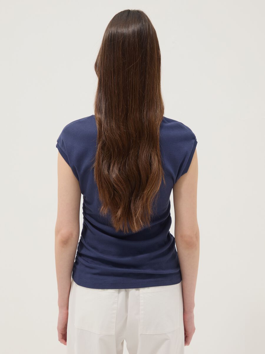 Blue pure cotton tank top with side ruching, regular fit_3