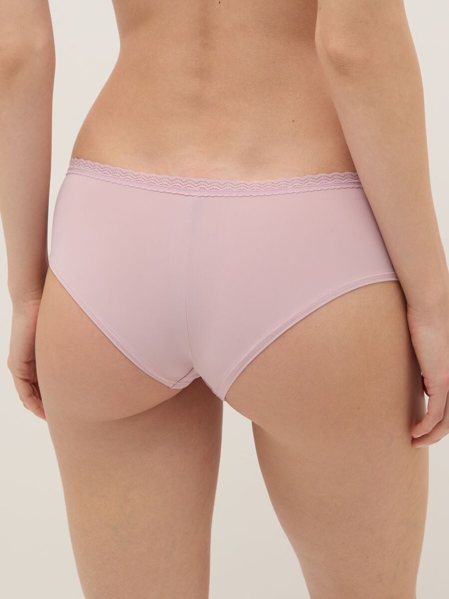 Regular fit pink cotton knickers with lace_2
