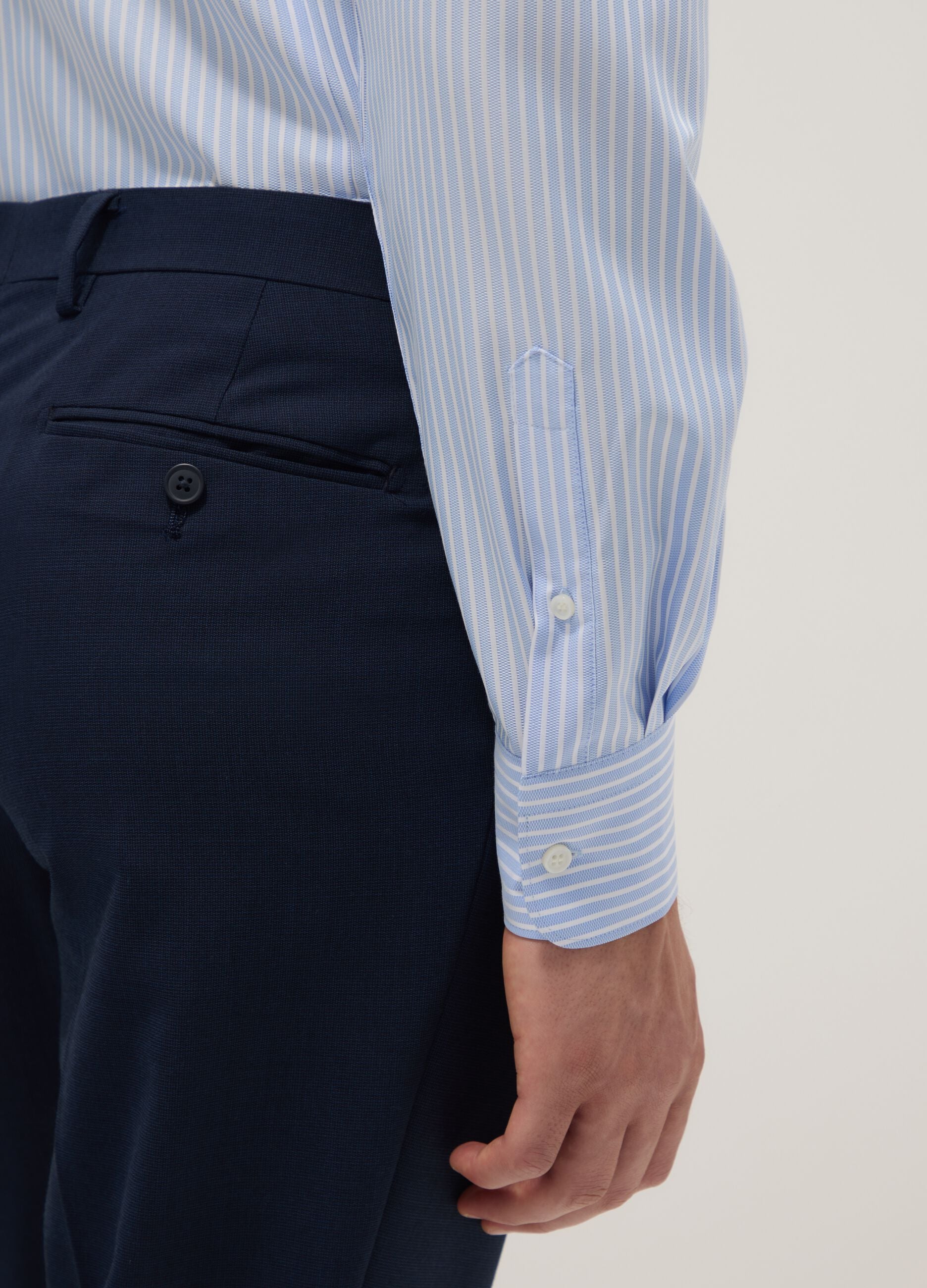 Multicolour striped slim fit shirt with French collar