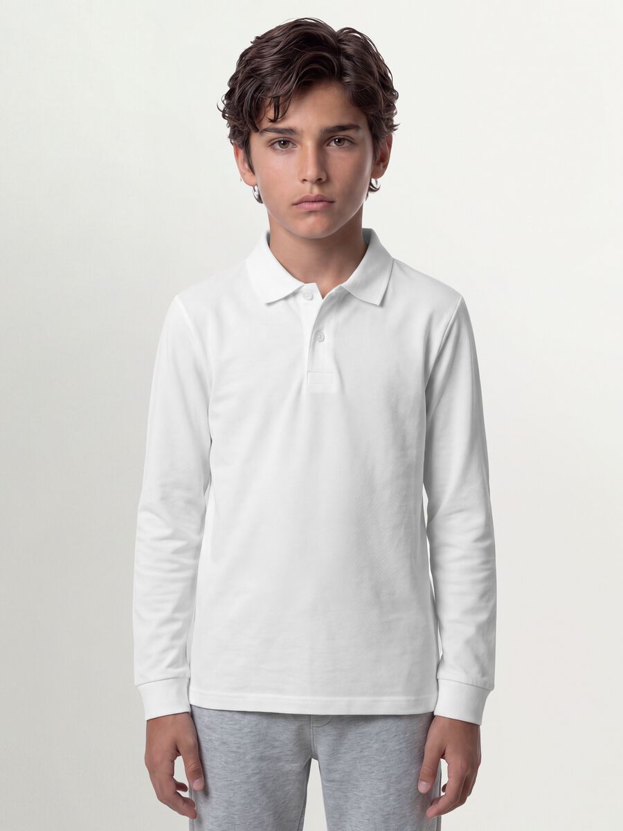 Polo bianca in piquet di puro cotone organico regular fit per ragazzo_0