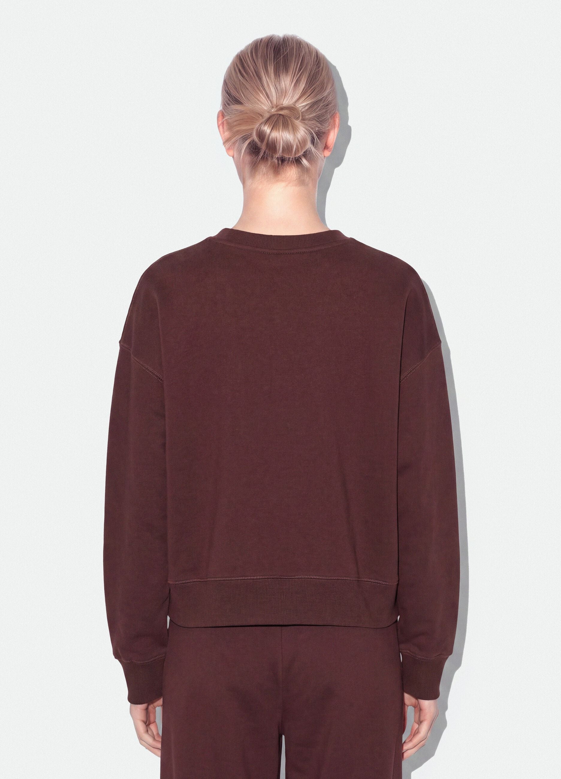 Brown cotton-blend sweatshirt with crew neck and teddy print
