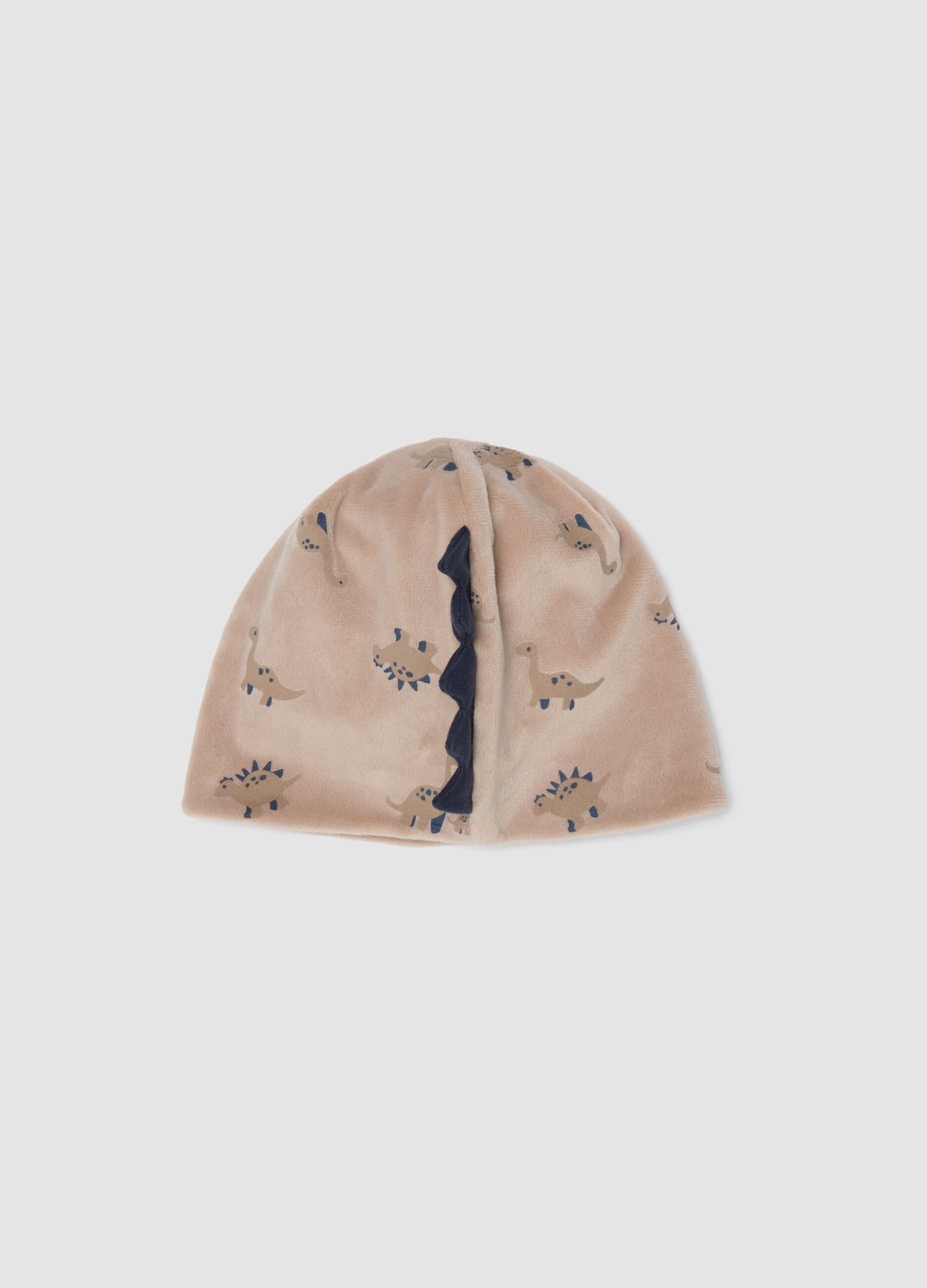 Grey stretchy dinosaur-print hat for baby boy