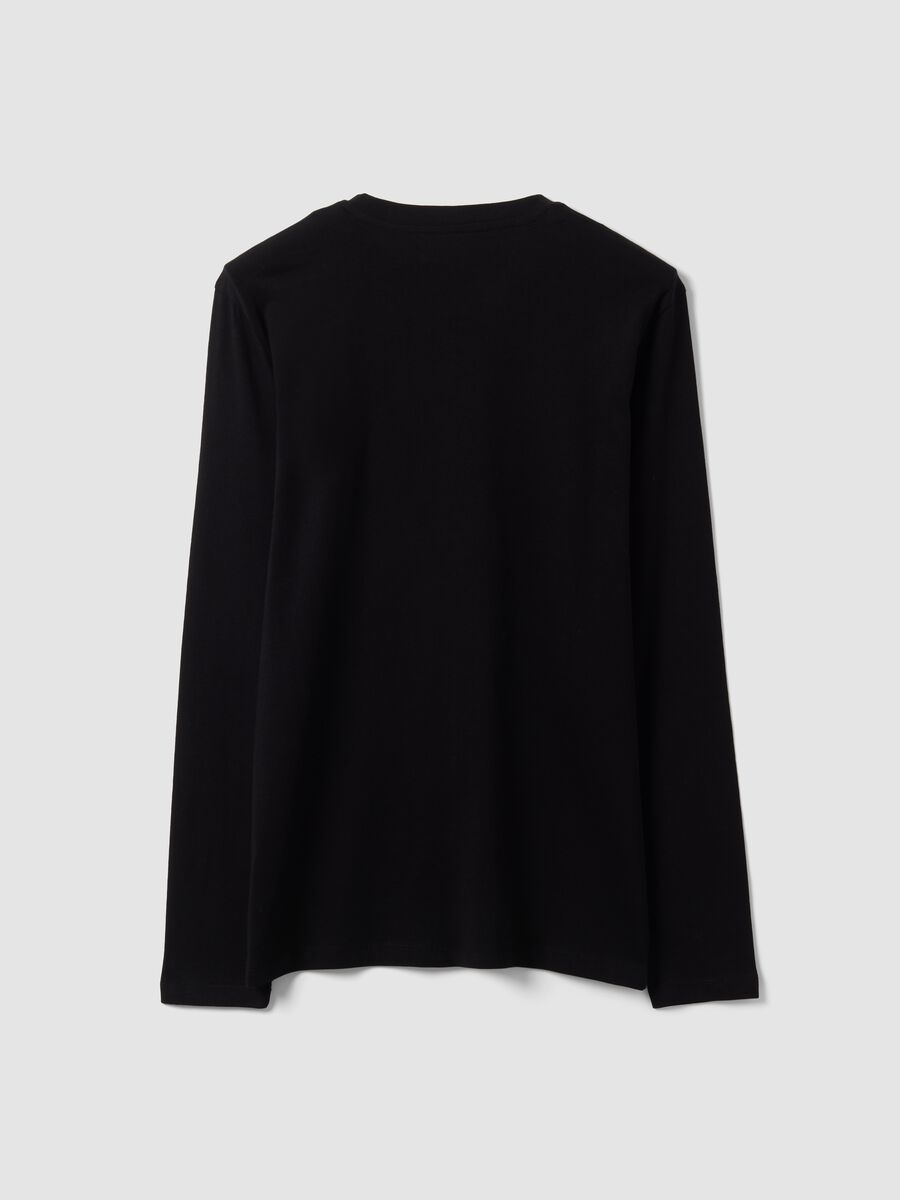 Black long-sleeve T-shirt in 100% organic cotton with crew neck_2