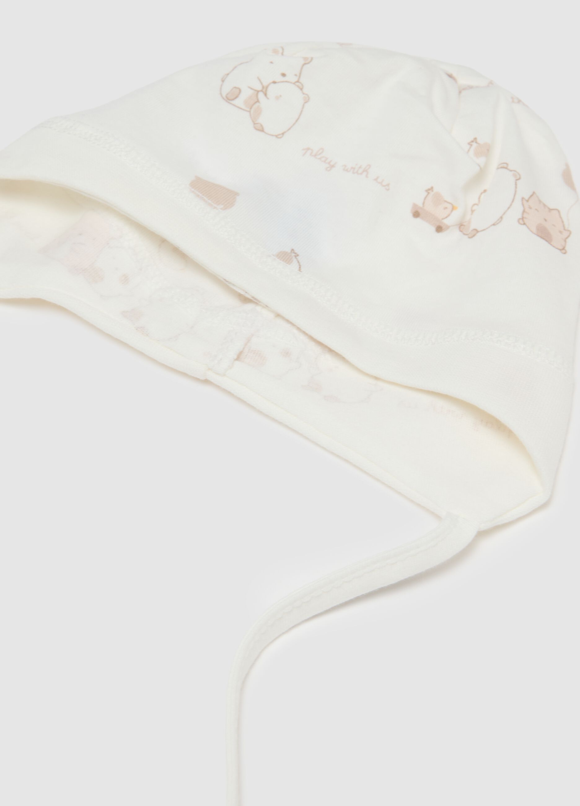 White baby hat and booties set in pure cotton