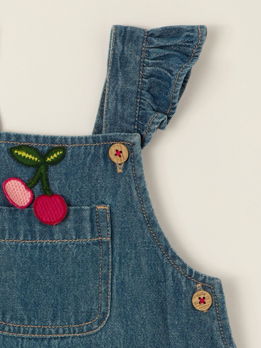 Salopette blu denim in puro cotone da neonata_1