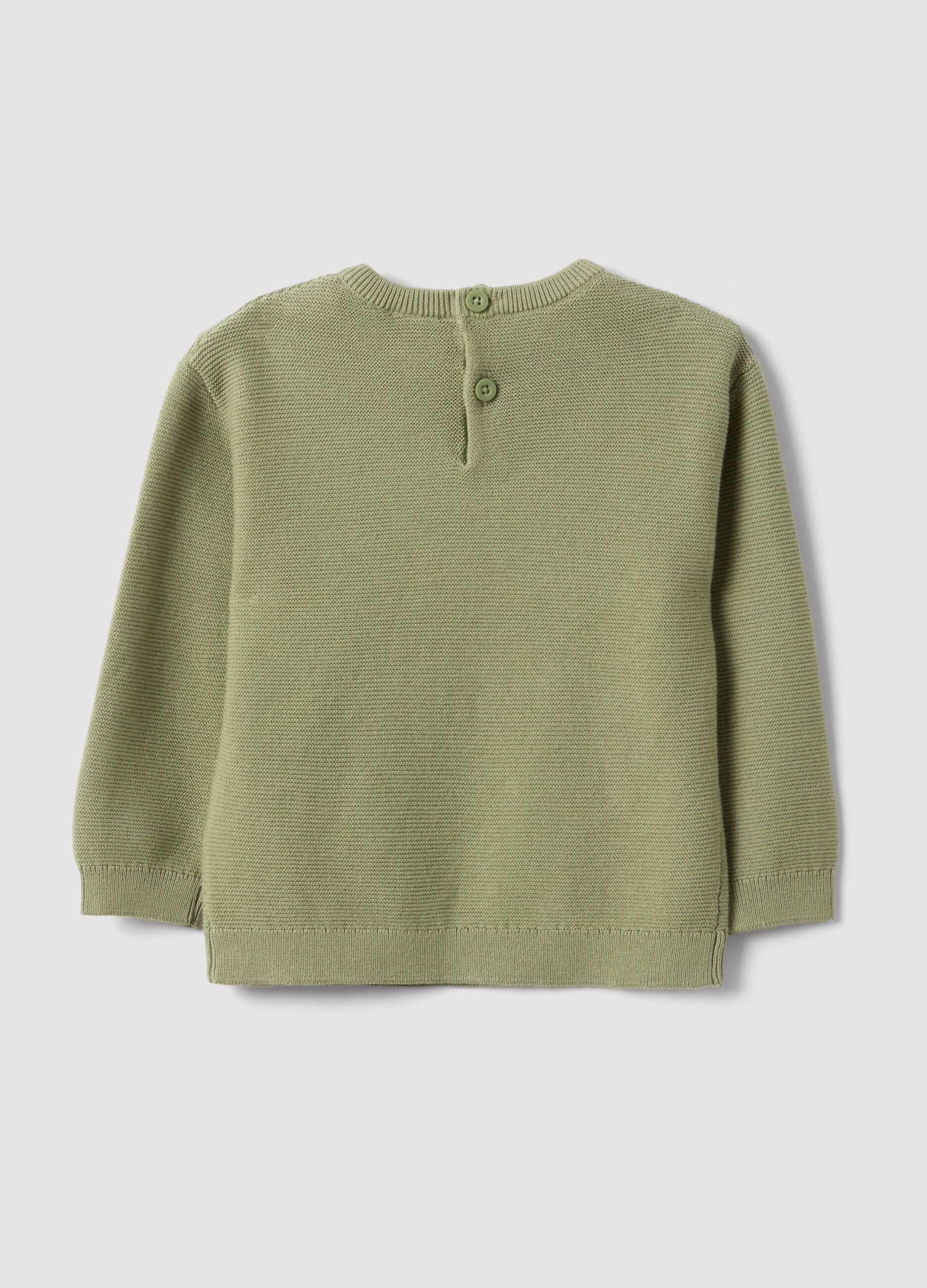 Children's green pure cotton regular fit jumper with tiger