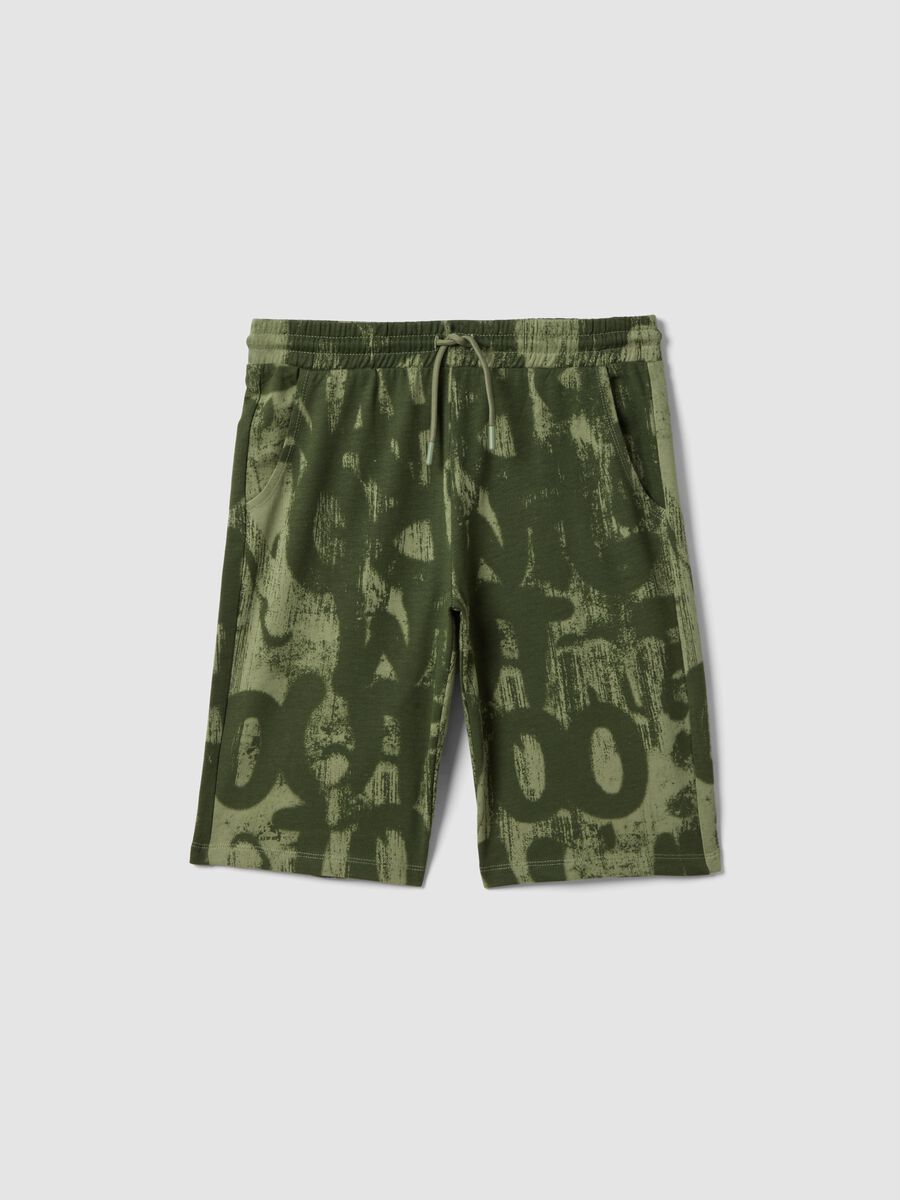 Shorts in puro cotone con stampa verde da ragazzo regular fit_3