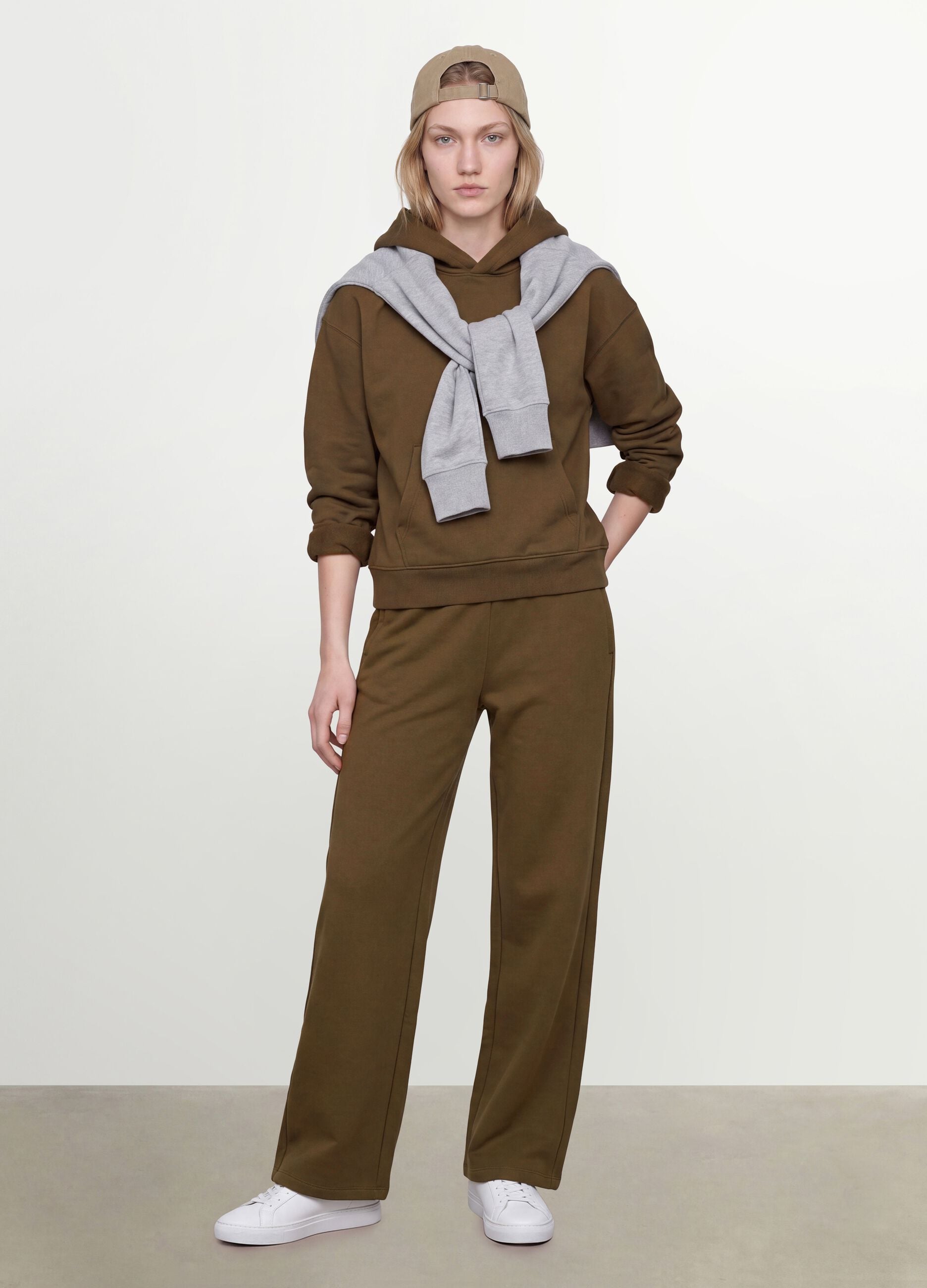 Green cotton-blend hoodie in a regular fit