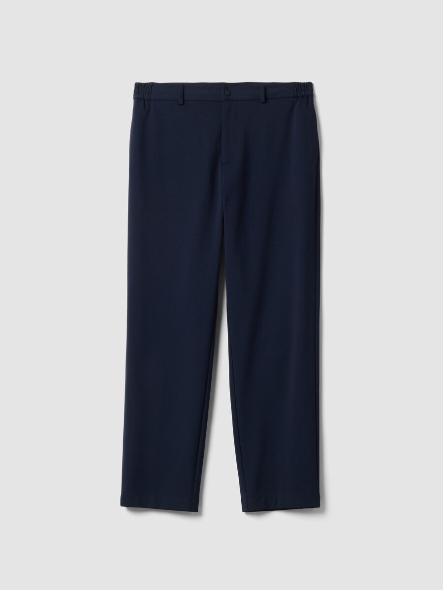 Pantaloni formali blu in cotone elasticizzato regular fit_0