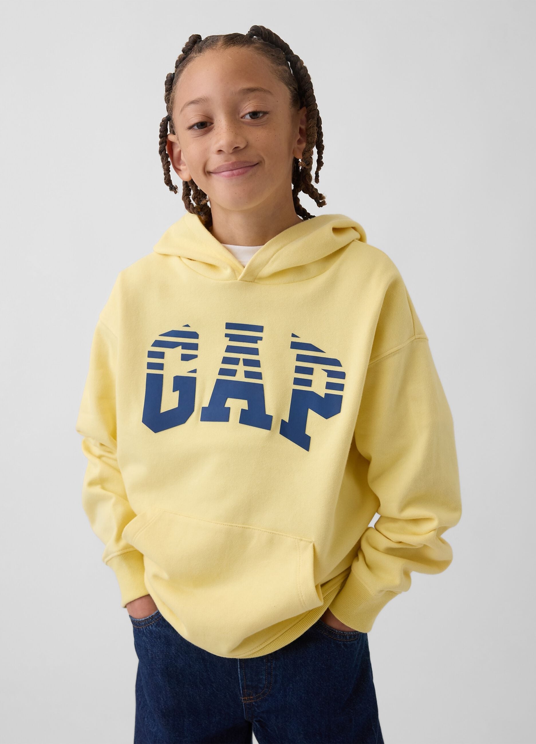 Yellow cotton blend regular fit kids sweatshirt with logo