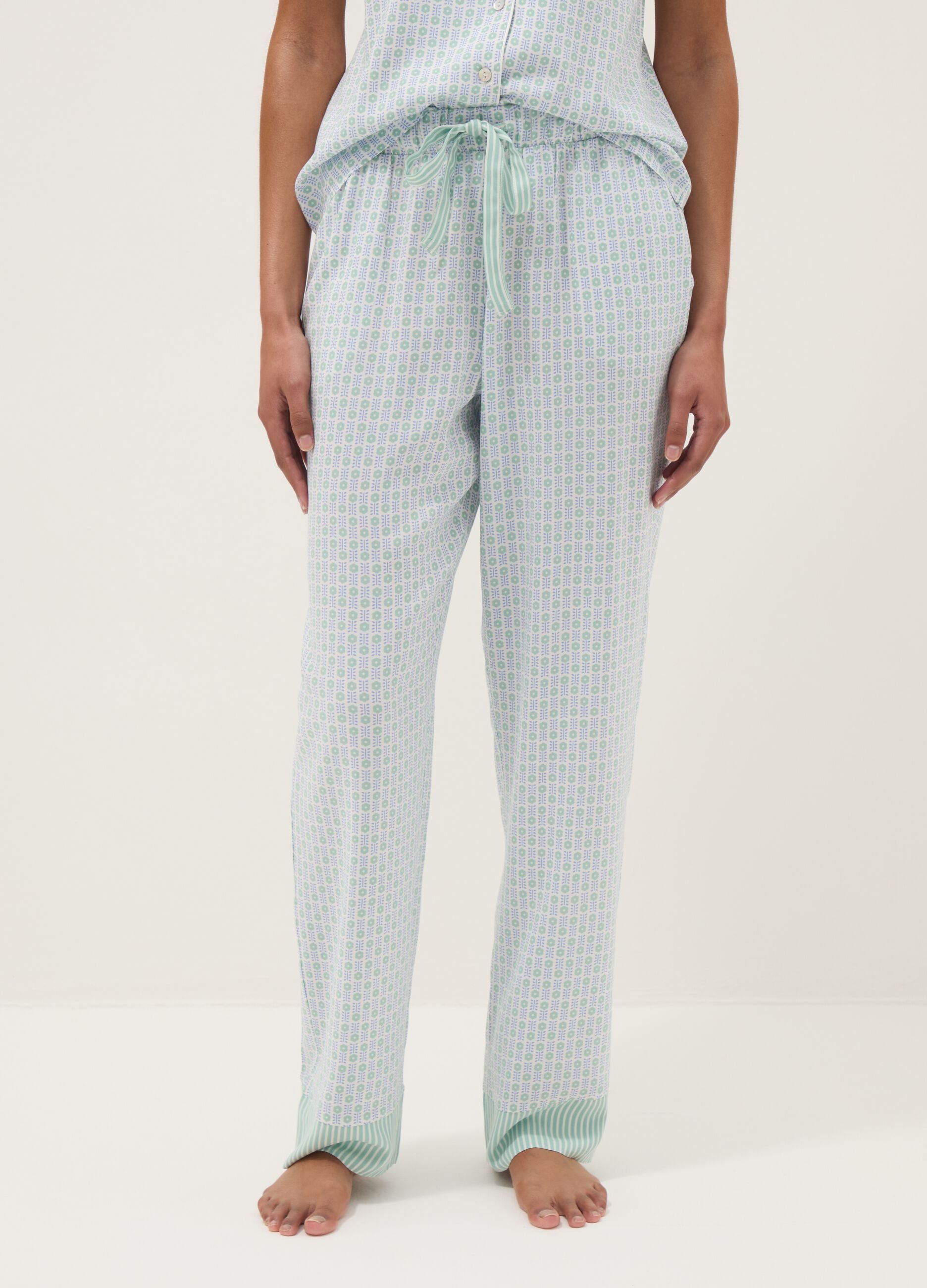 Multicolour pure viscose pyjama trousers with geometric pattern, regular fit