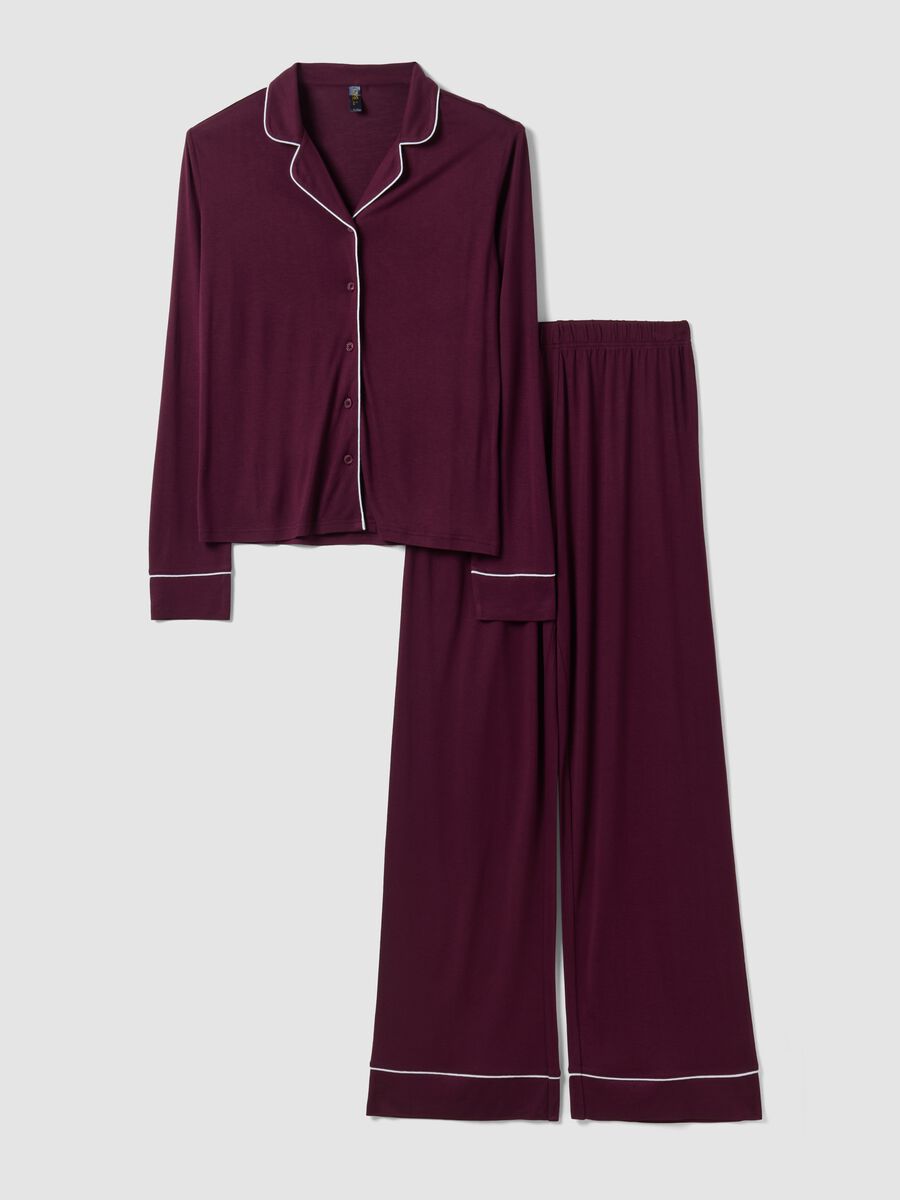 Purple pure viscose pyjamas with V-neck and contrast piping_4