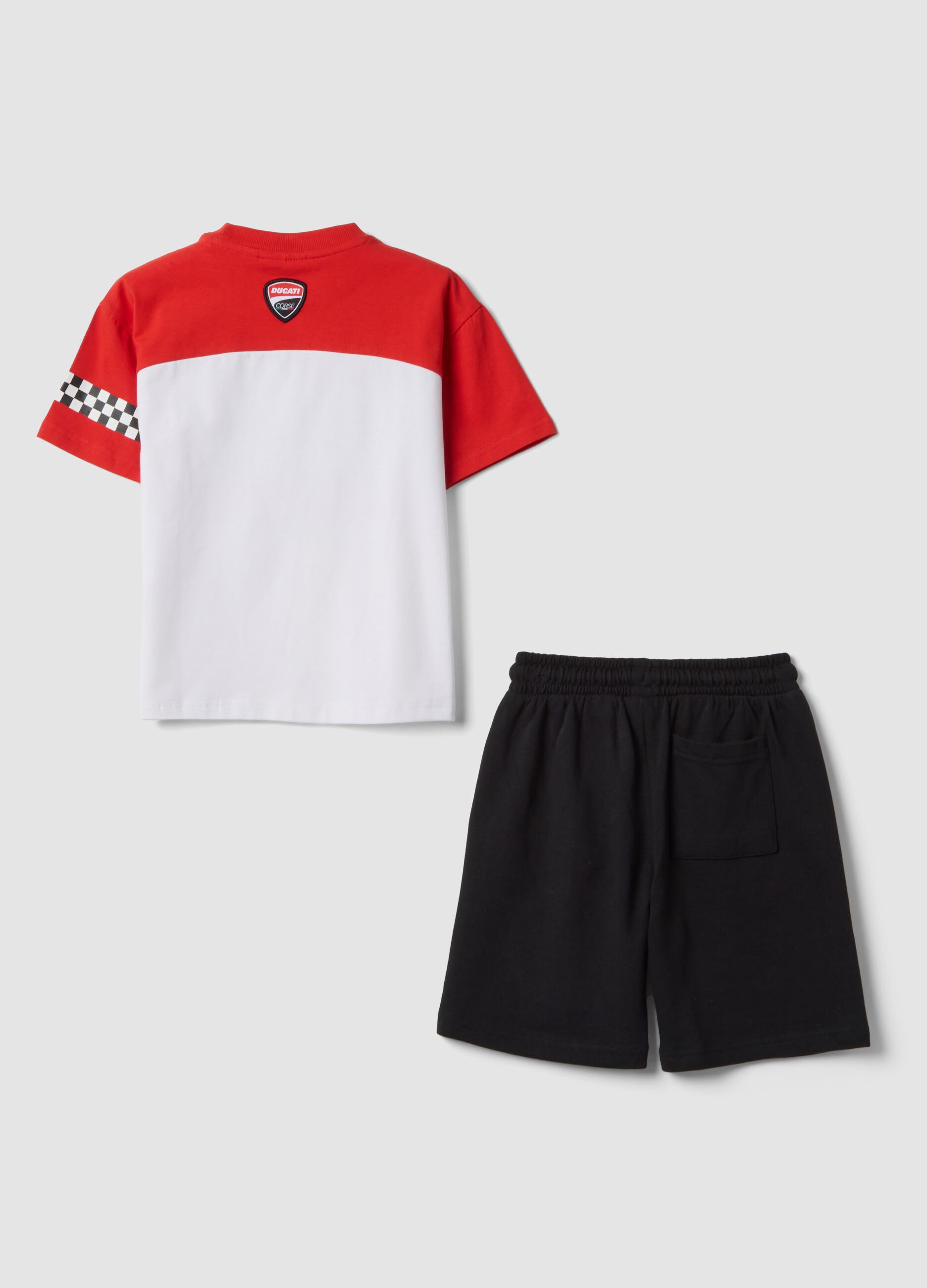 Red stretch cotton set with T-shirt and shorts for boys, regular fit