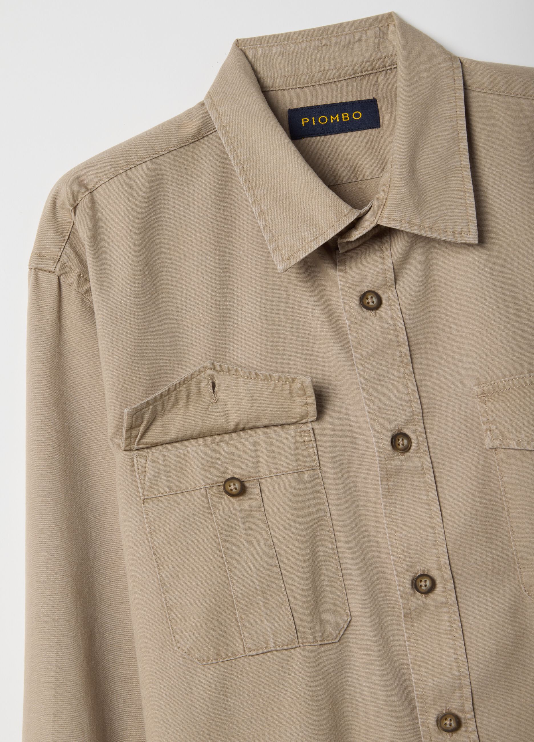Beige oversized long sleeve shirt in Lyocell and cotton