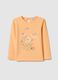 Orange long-sleeve pure cotton girl's T-shirt with prints_0