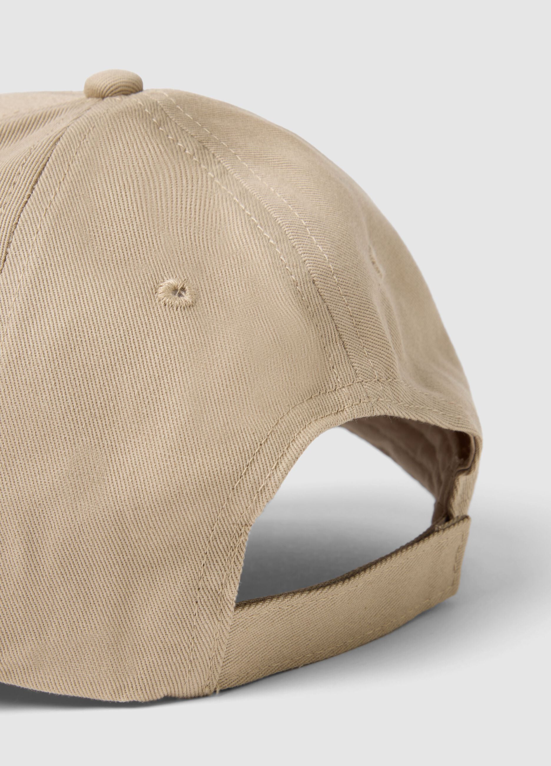 Beige pure cotton baseball cap with adjustable closure
