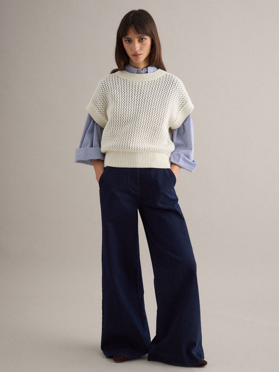 White cotton blend eyelet knit regular fit jumper_3