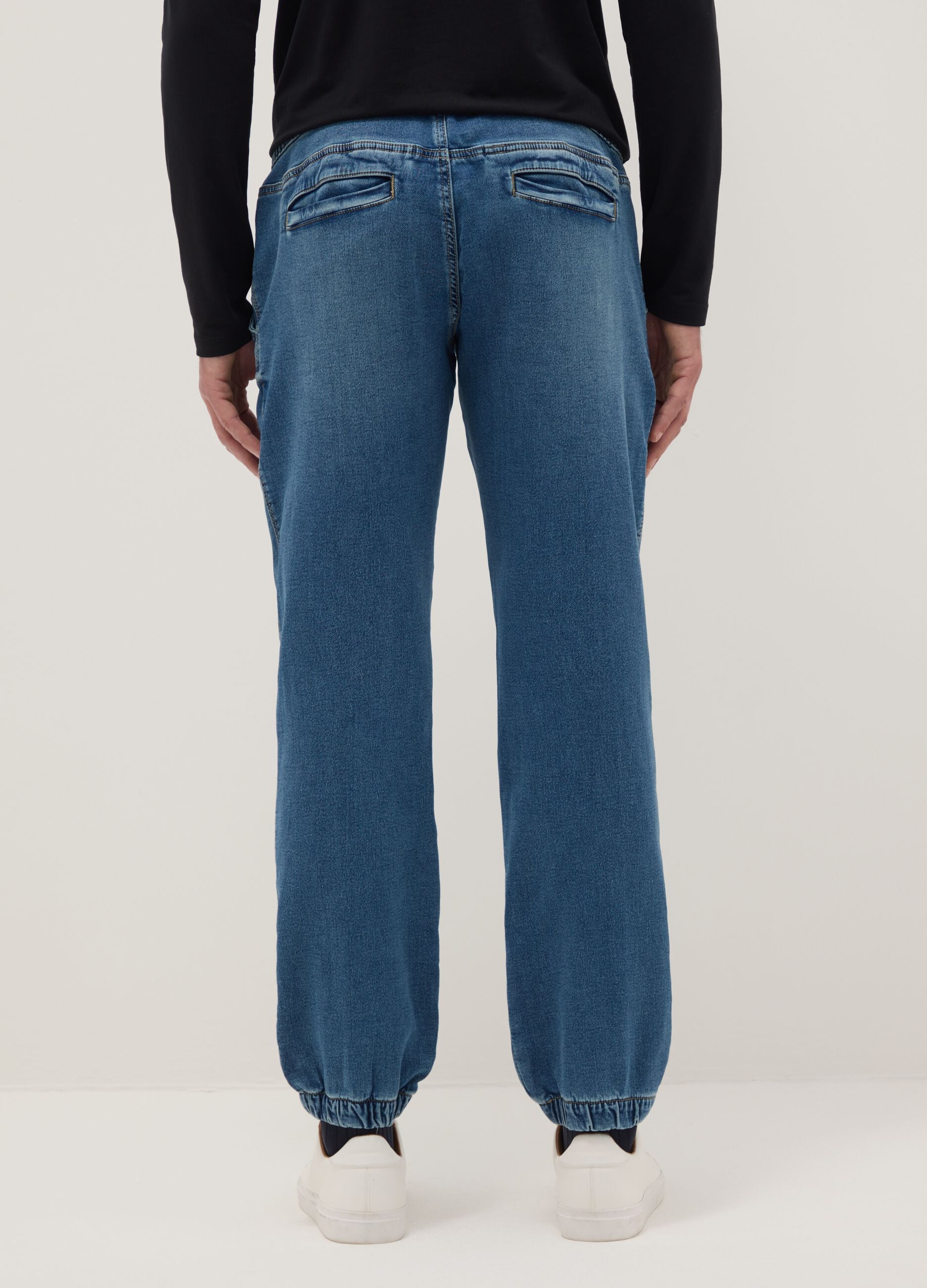 Blue denim regular fit jeans with elastic