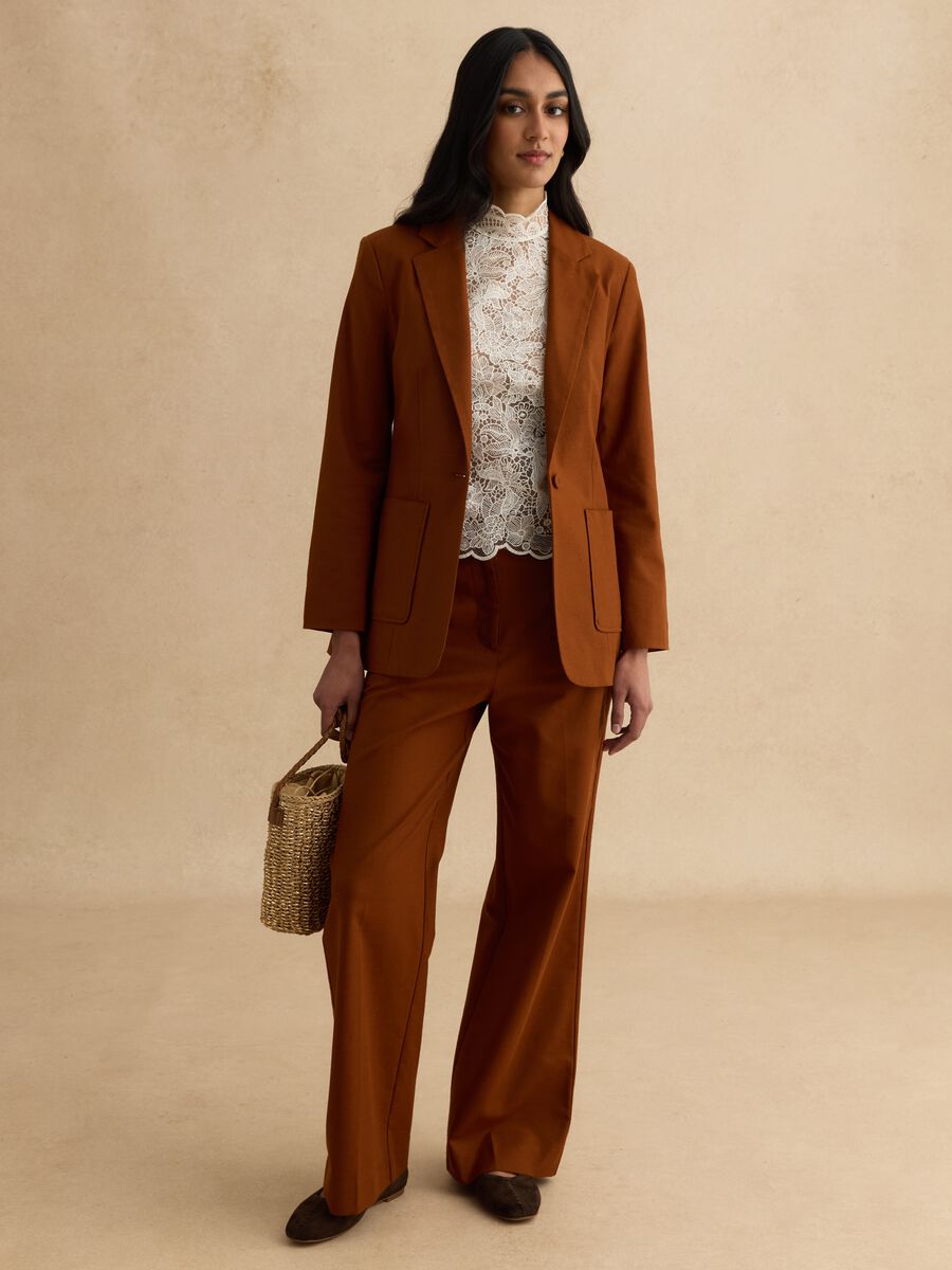 Brown Cotton and Linen Regular Fit Blazer_2