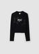 Black pure cotton T-shirt with applied stars, regular fit for girls_3
