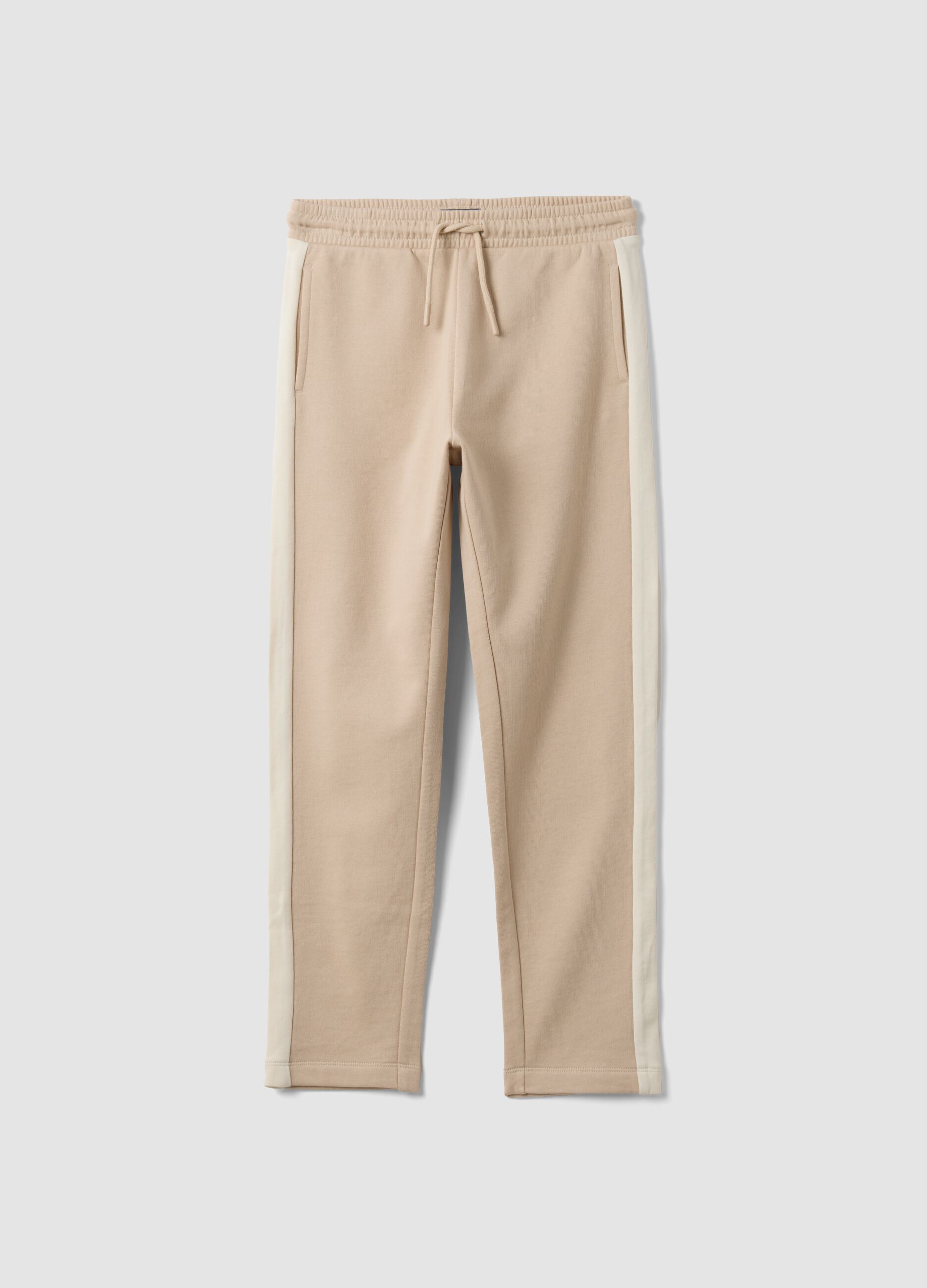 Beige pure cotton jogger trousers with side stripes for boys