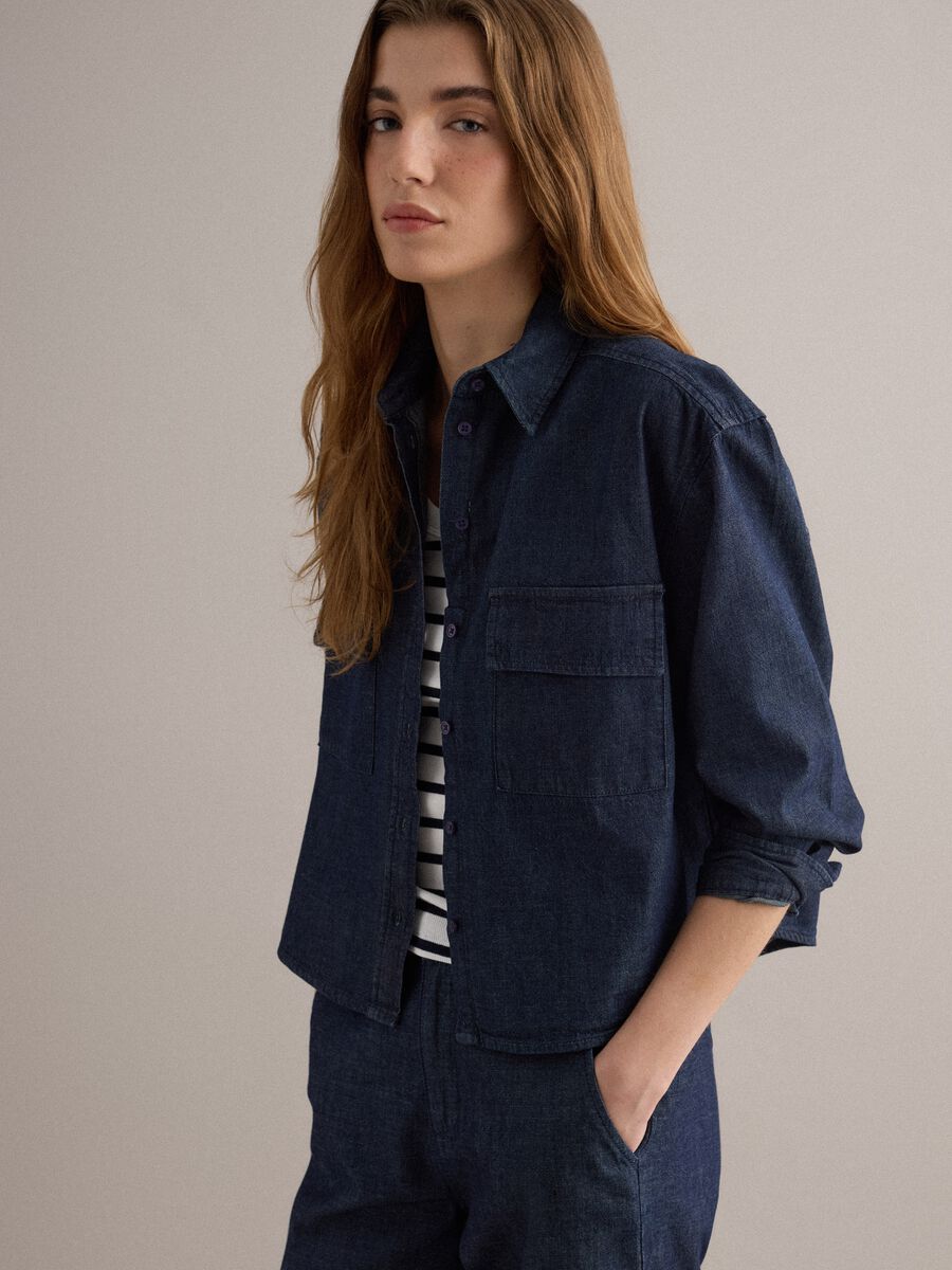 Camicia in puro cotone denim blu regular fit_1